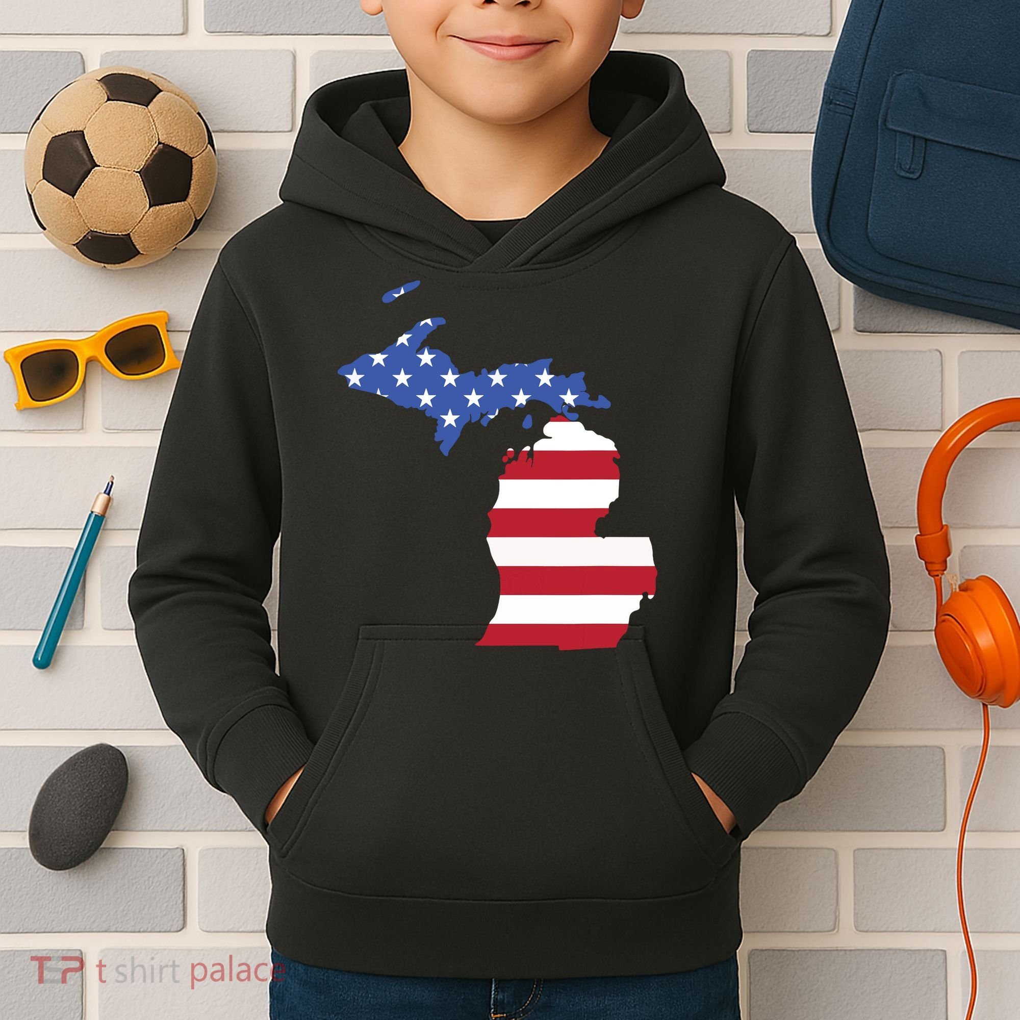 Patriotic State Of Michigan Usa Flag Kids Hoodie