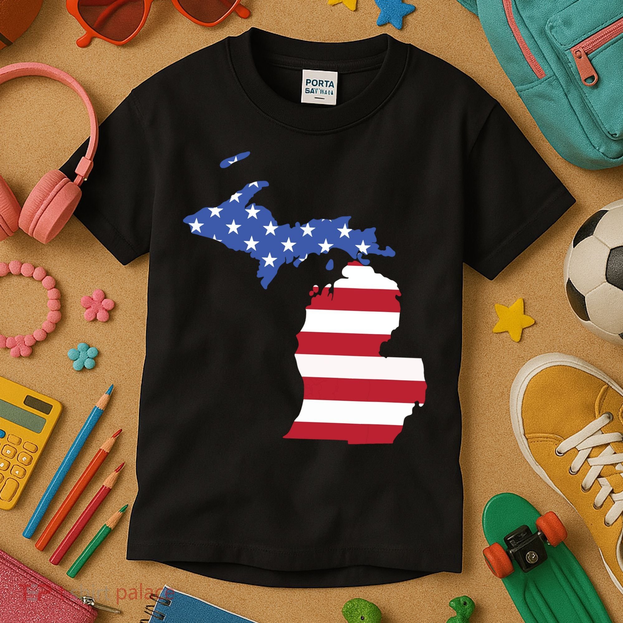 Patriotic State Of Michigan Usa Flag Kids T-Shirt