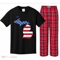 Patriotic State Of Michigan Usa Flag Kids Plaid Pajama Set thumb 0
