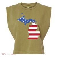 Patriotic State Of Michigan Usa Flag Garment-Dyed Women's Muscle Tee thumb 0