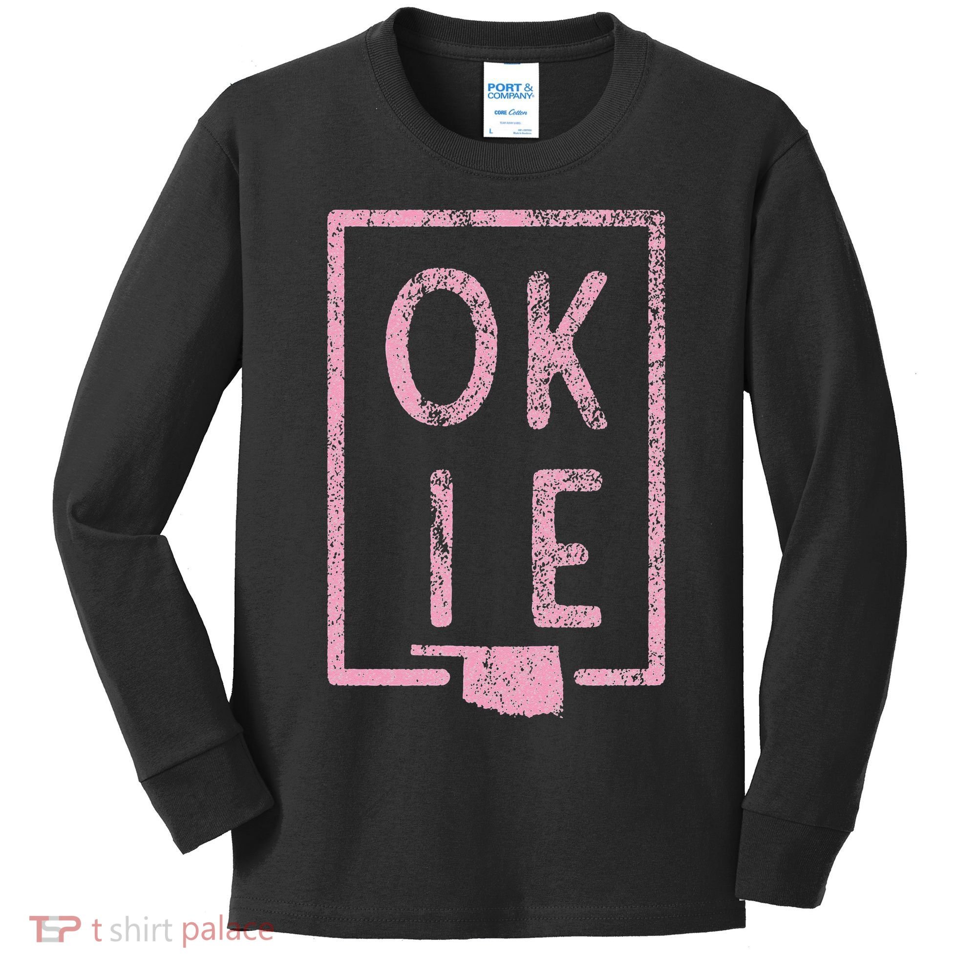 Pink State of Oklahoma Okie Kids Long Sleeve Shirt