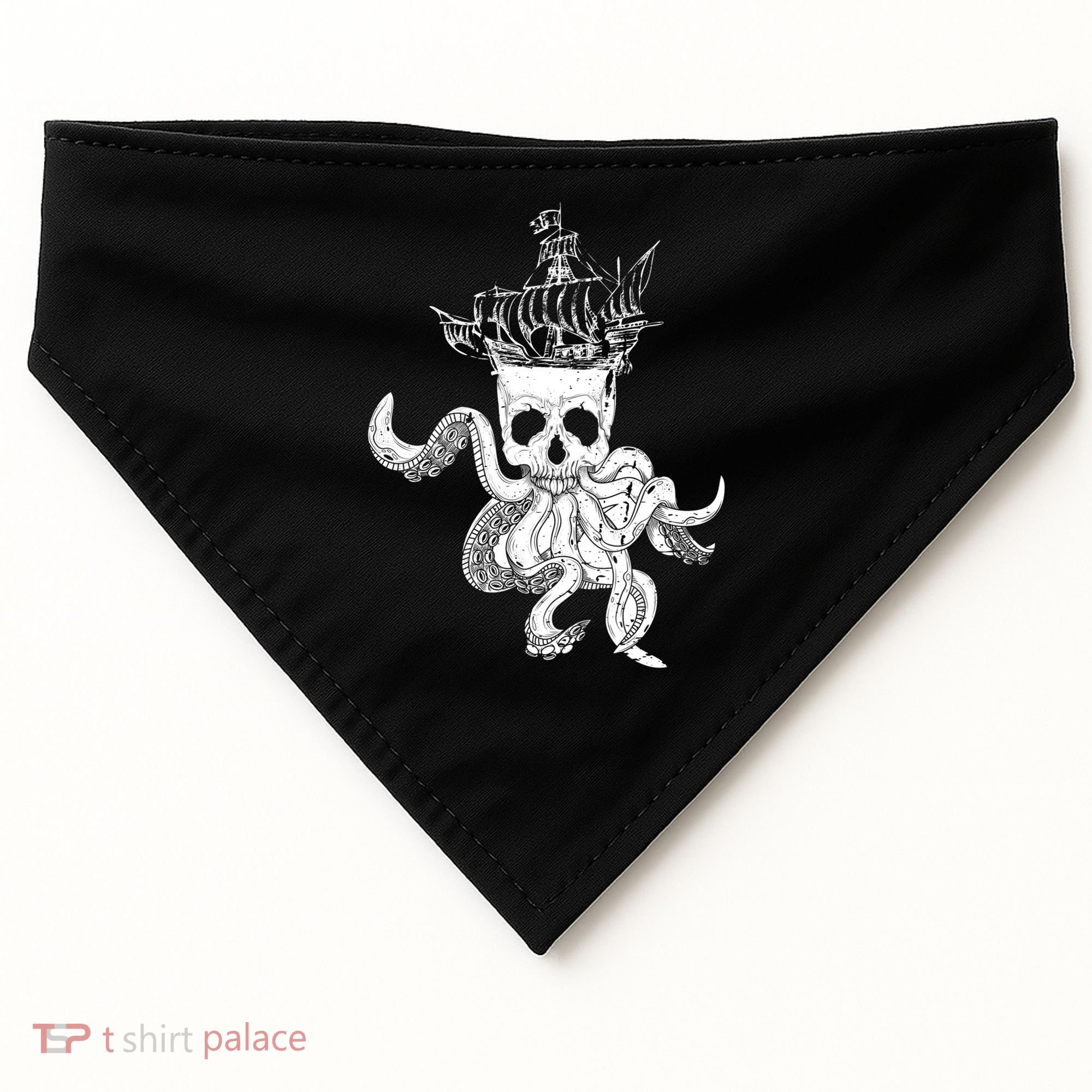 Pirate Ship Octopus Buccaneer Crossed Bones Freebooter Skull Gift USA-Made Doggie Bandana