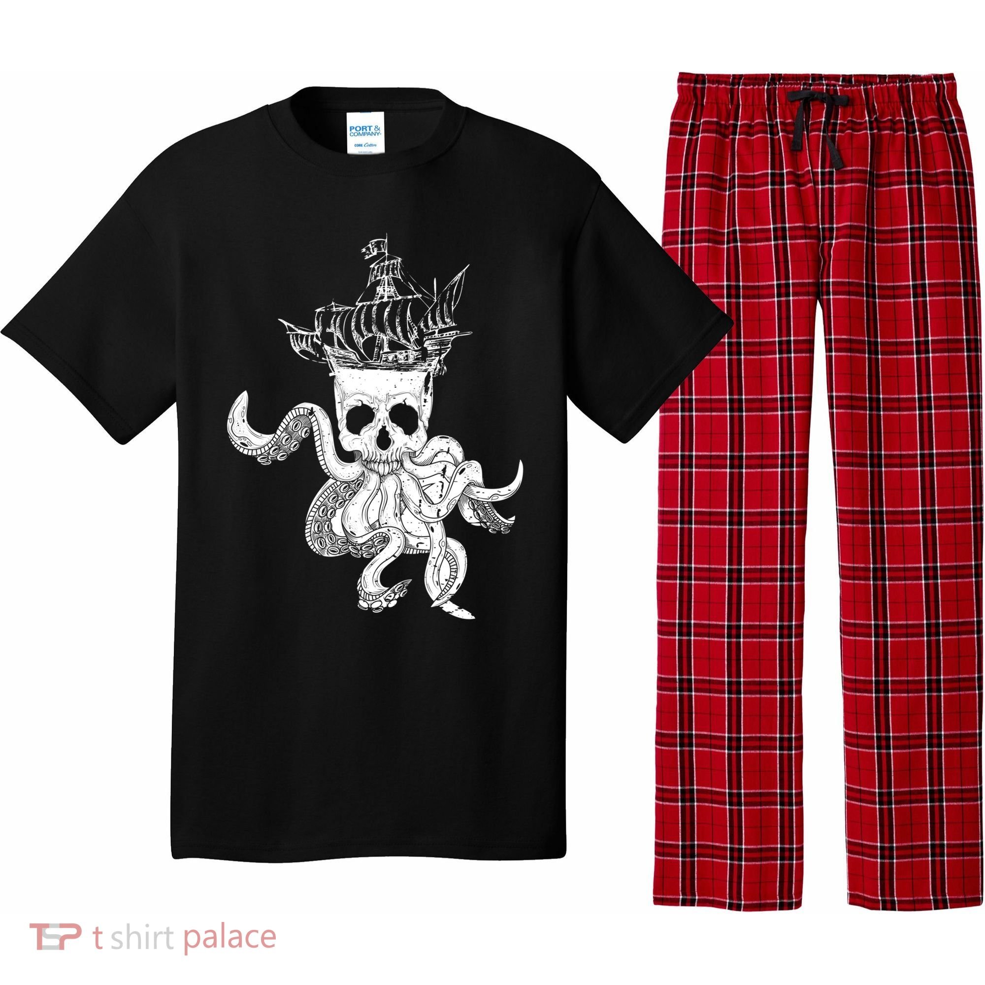 Pirate Ship Octopus Buccaneer Crossed Bones Freebooter Skull Gift Pajama Set