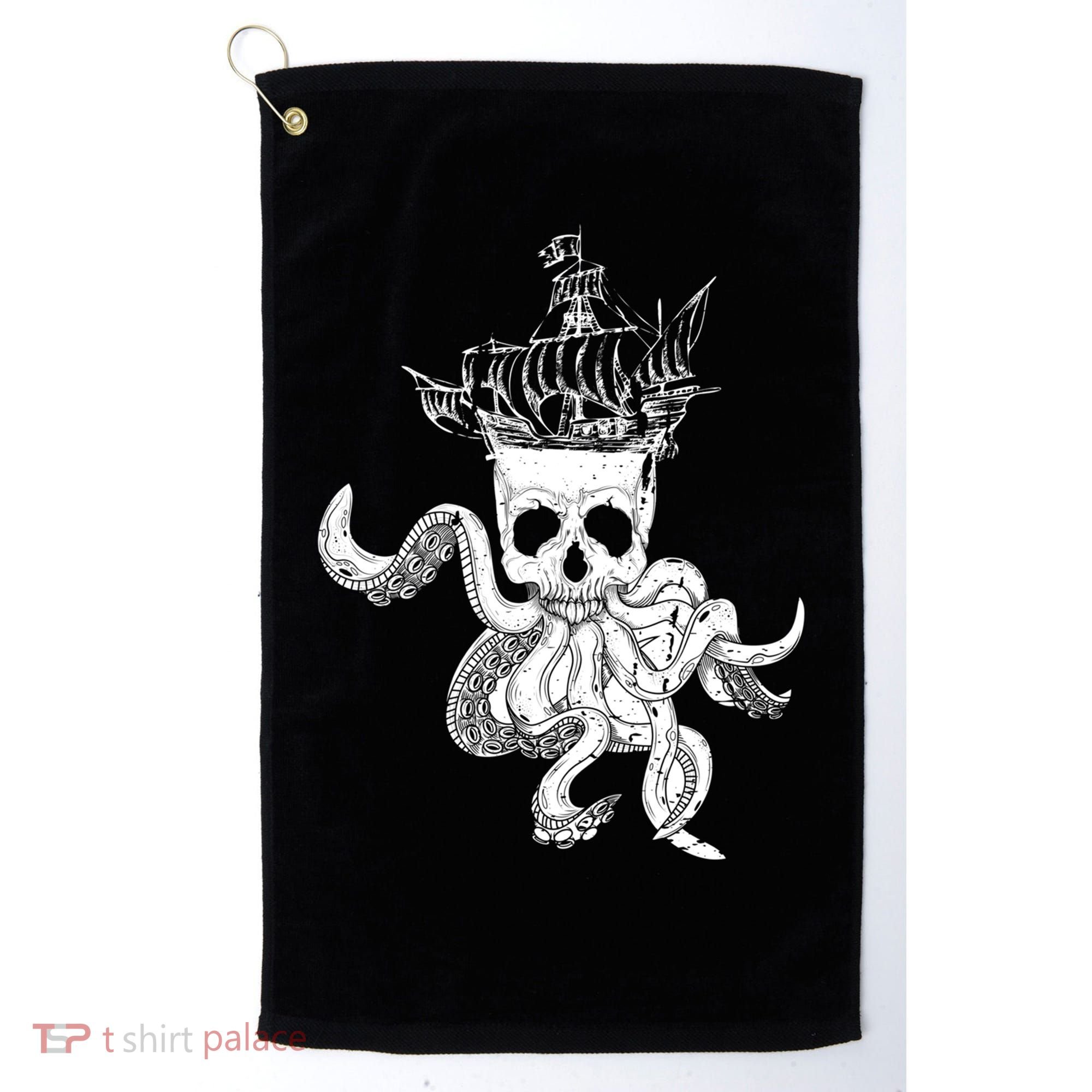 Pirate Ship Octopus Buccaneer Crossed Bones Freebooter Skull Gift Golf Towel