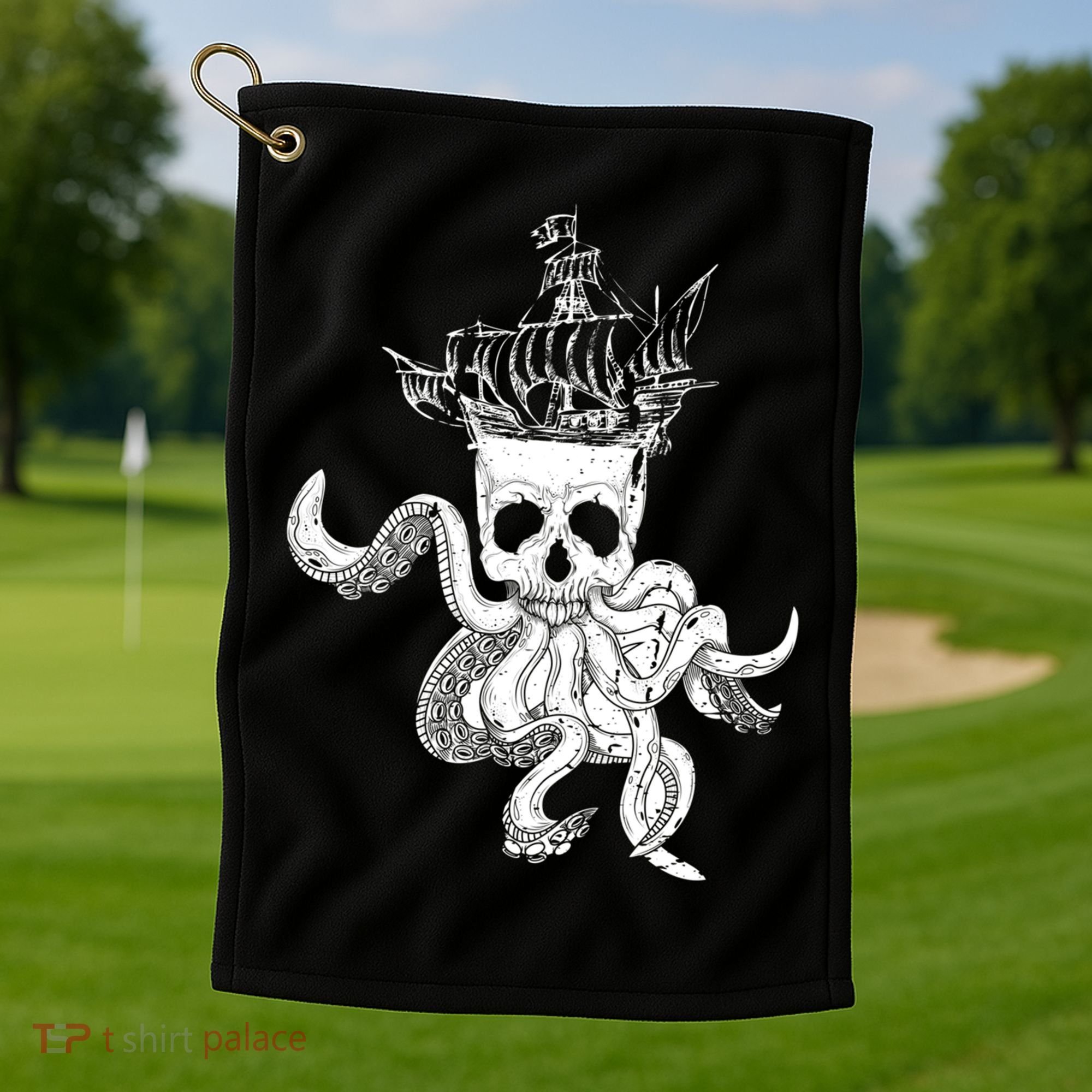 Pirate Ship Octopus Buccaneer Crossed Bones Freebooter Skull Gift Golf Towel