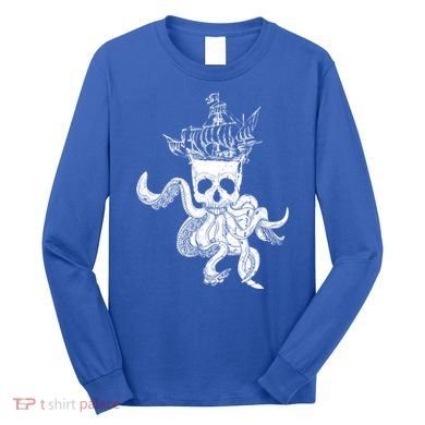Pirate Ship Octopus Buccaneer Crossed Bones Freebooter Skull Gift Long Sleeve Shirt
