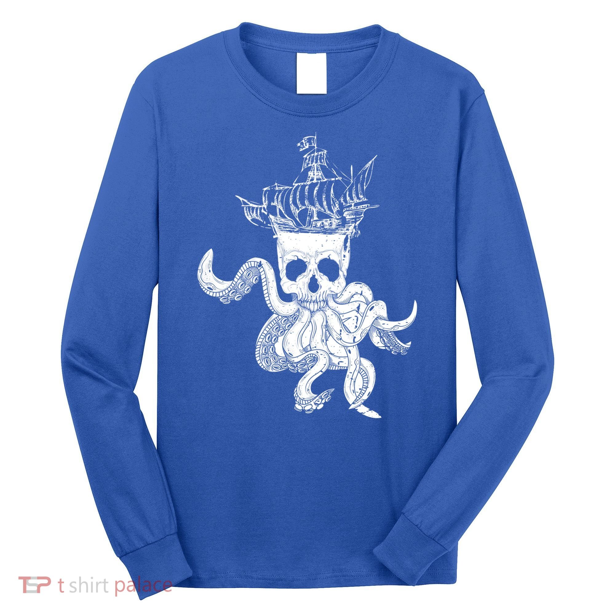 Pirate Ship Octopus Buccaneer Crossed Bones Freebooter Skull Gift Long Sleeve Shirt