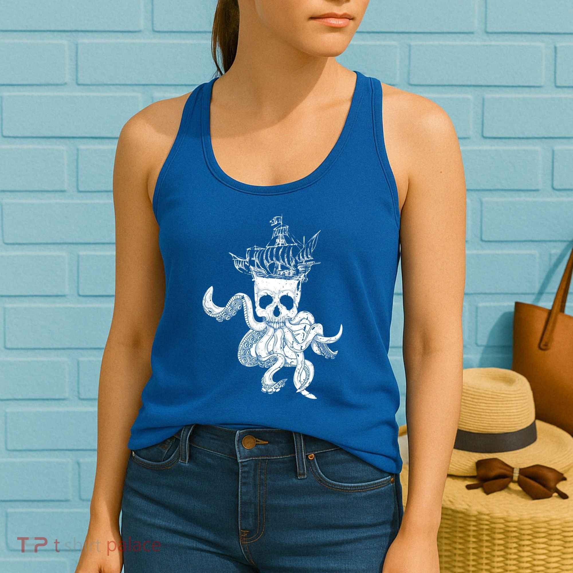 Pirate Ship Octopus Buccaneer Crossed Bones Freebooter Skull Gift Women's Tank Top