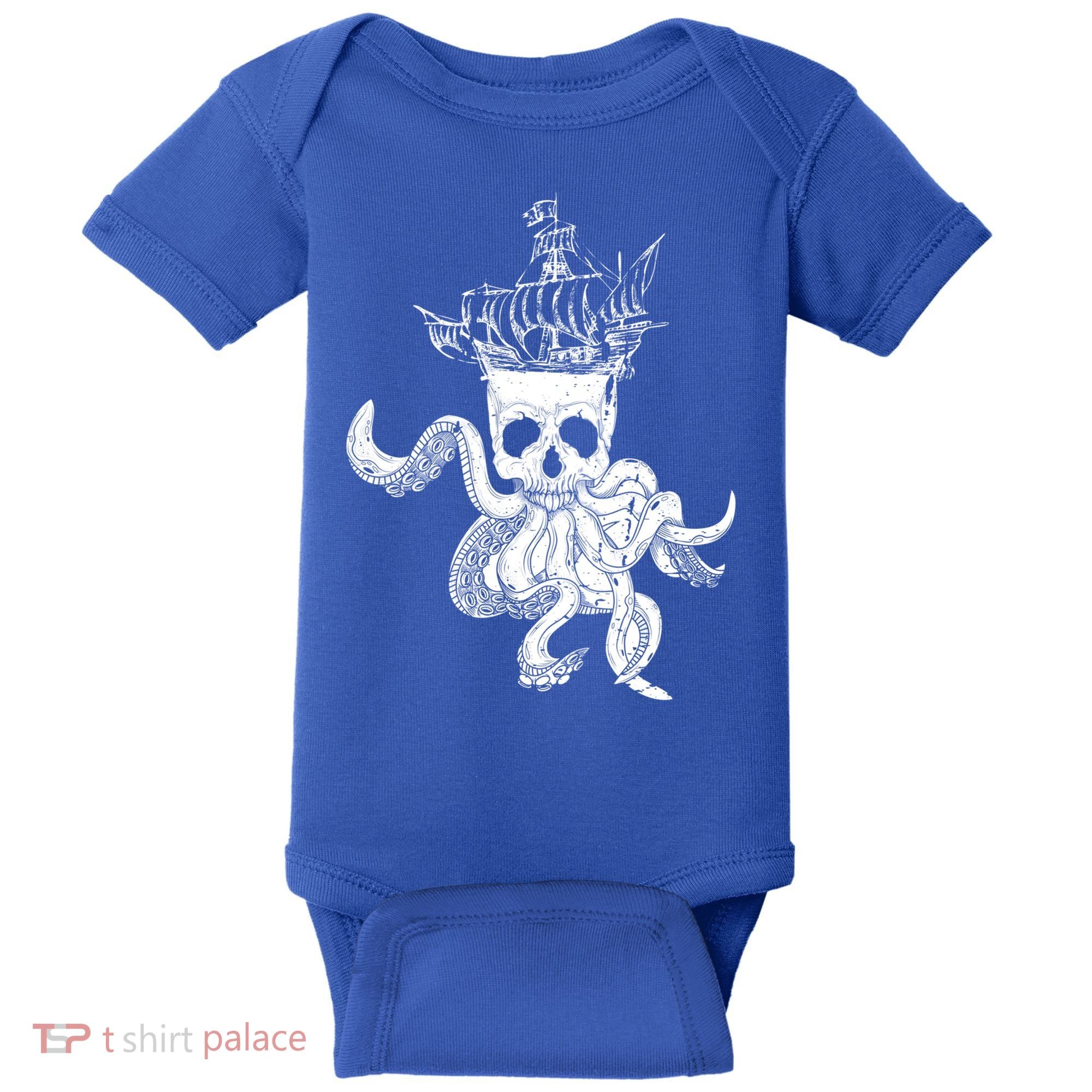 Pirate Ship Octopus Buccaneer Crossed Bones Freebooter Skull Gift Baby Bodysuit