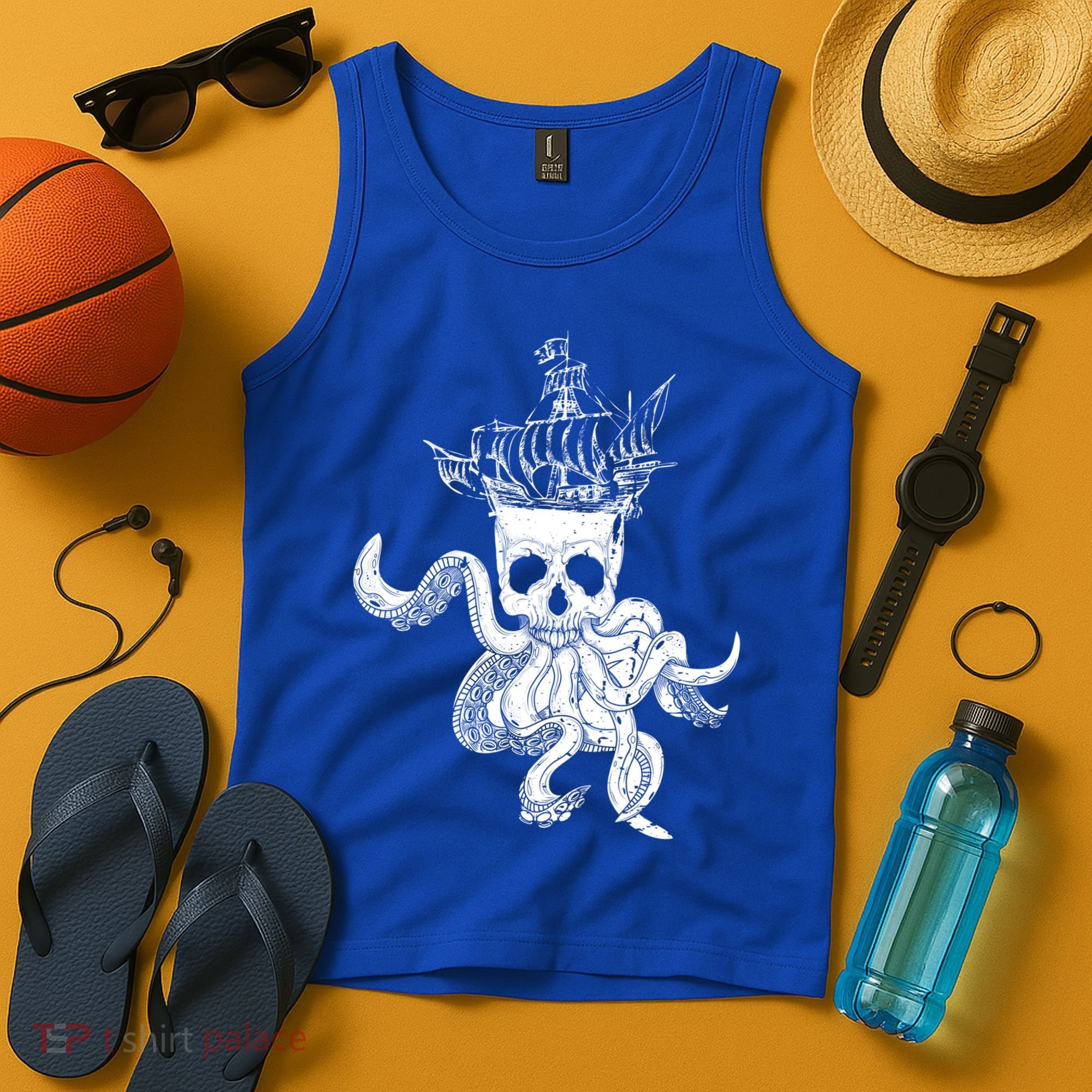 Pirate Ship Octopus Buccaneer Crossed Bones Freebooter Skull Gift Tank Top