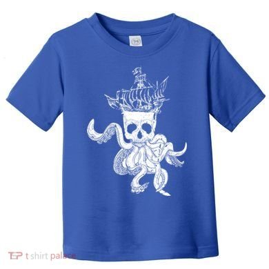 Pirate Ship Octopus Buccaneer Crossed Bones Freebooter Skull Gift Toddler T-Shirt