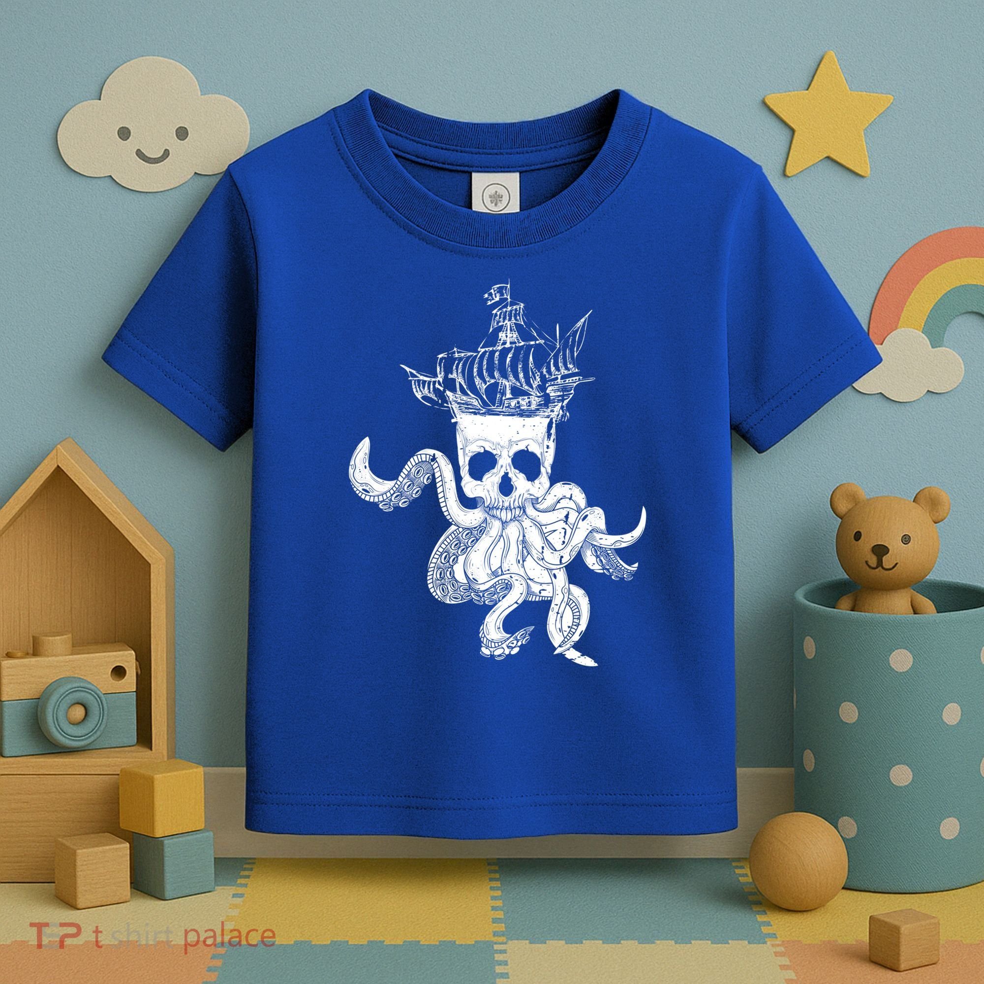 Pirate Ship Octopus Buccaneer Crossed Bones Freebooter Skull Gift Toddler T-Shirt