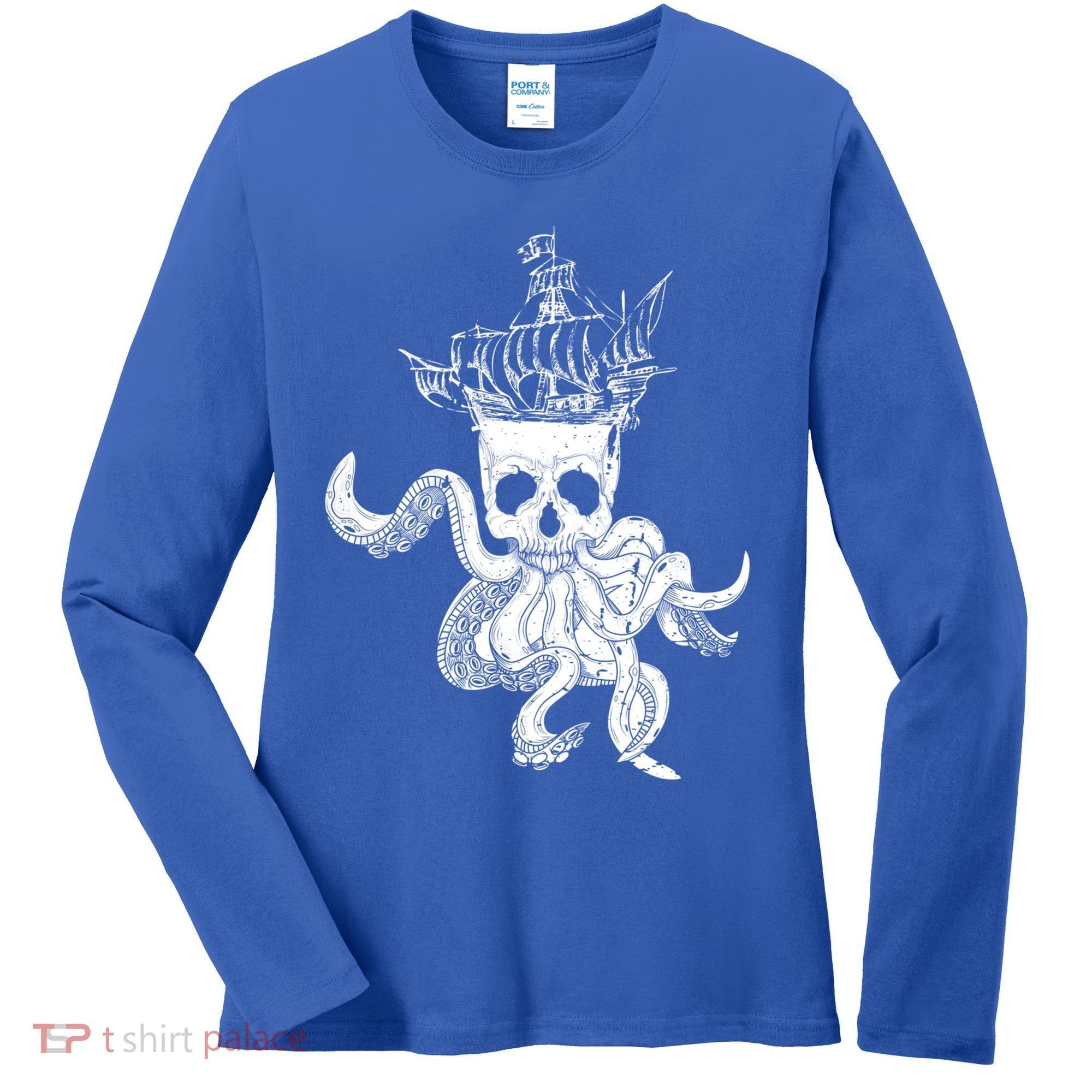 Pirate Ship Octopus Buccaneer Crossed Bones Freebooter Skull Gift Women's Long Sleeve Shirt