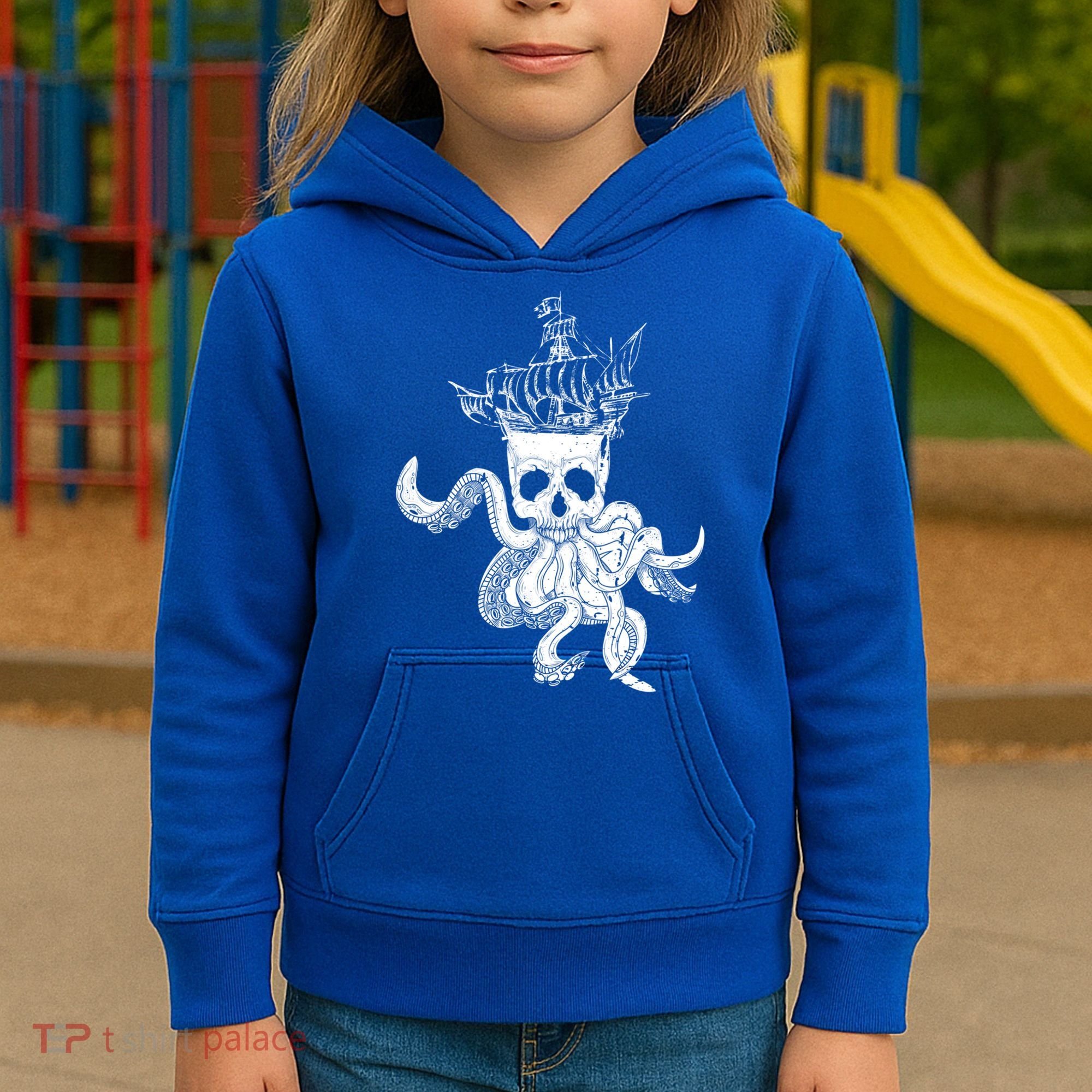 Pirate Ship Octopus Buccaneer Crossed Bones Freebooter Skull Gift Kids Hoodie