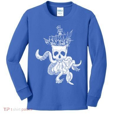 Pirate Ship Octopus Buccaneer Crossed Bones Freebooter Skull Gift Kids Long Sleeve Shirt