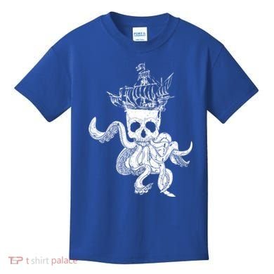 Pirate Ship Octopus Buccaneer Crossed Bones Freebooter Skull Gift Kids T-Shirt