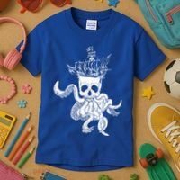 Pirate Ship Octopus Buccaneer Crossed Bones Freebooter Skull Gift Kids T-Shirt thumb 3