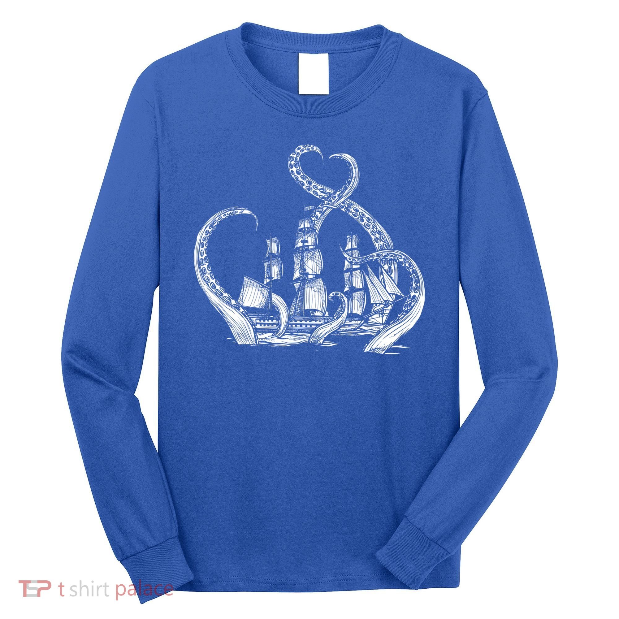 Pirate Ship Octopus Buccaneer Freebooter Crossed Bones Skull Gift Long Sleeve Shirt