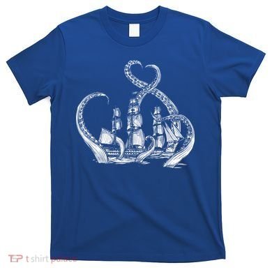 Pirate Ship Octopus Buccaneer Freebooter Crossed Bones Skull Gift T-Shirt
