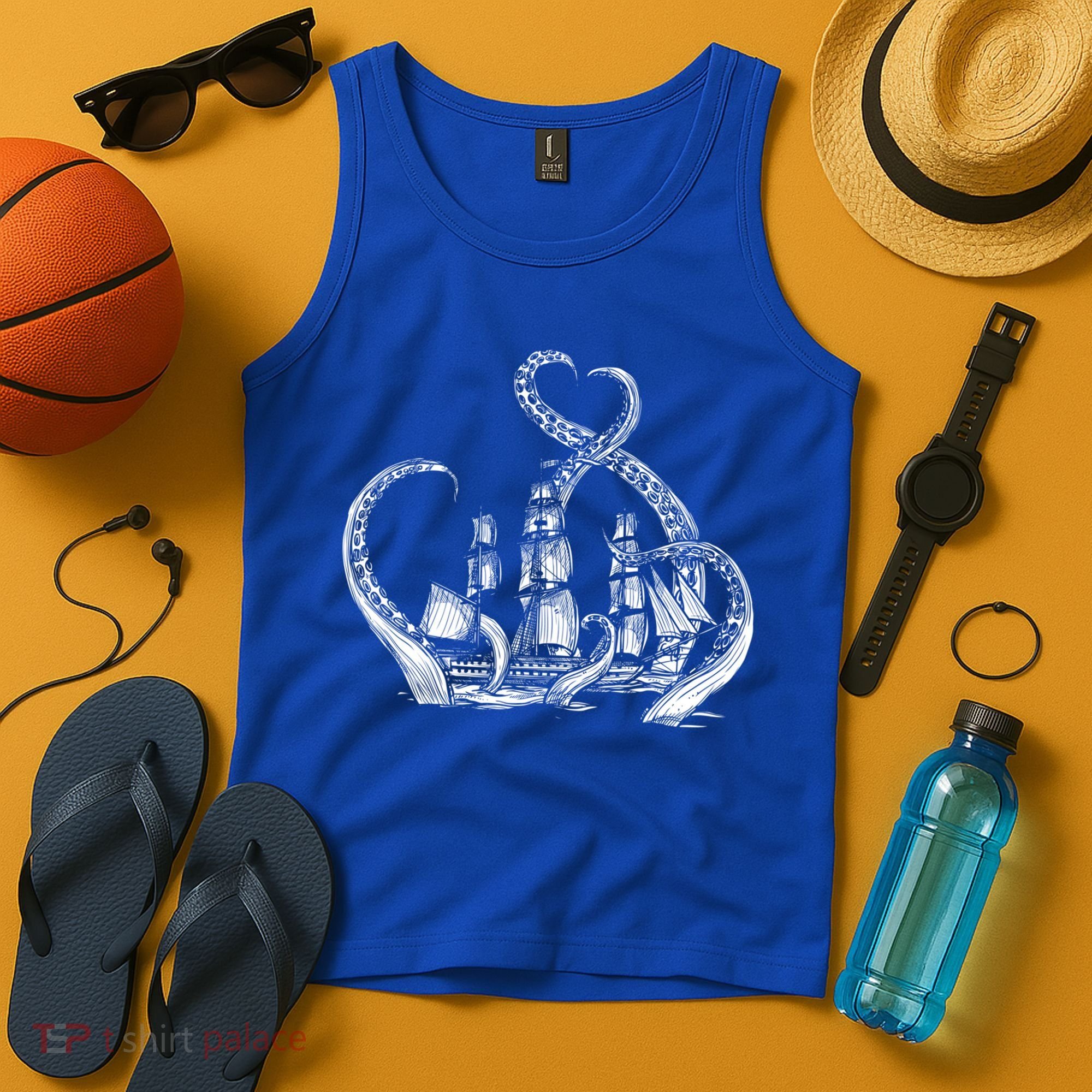 Pirate Ship Octopus Buccaneer Freebooter Crossed Bones Skull Gift Tank Top