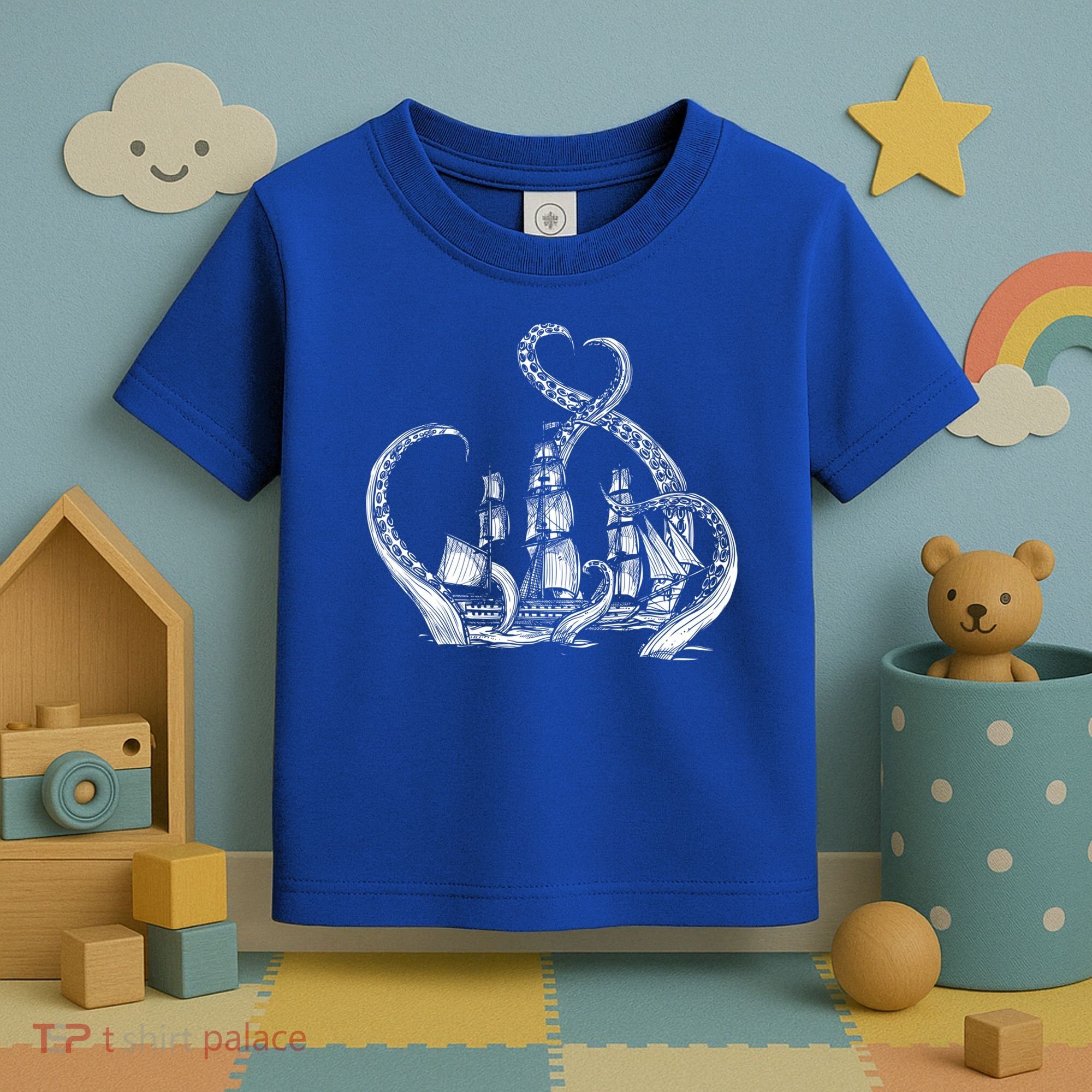 Pirate Ship Octopus Buccaneer Freebooter Crossed Bones Skull Gift Toddler T-Shirt