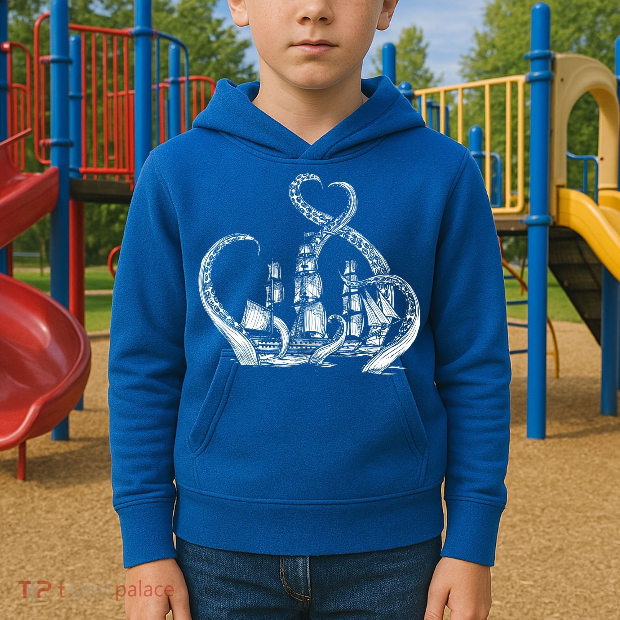 Pirate Ship Octopus Buccaneer Freebooter Crossed Bones Skull Gift Kids Hoodie