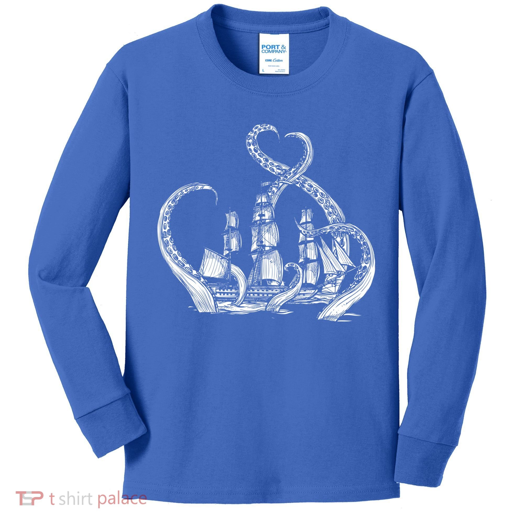 Pirate Ship Octopus Buccaneer Freebooter Crossed Bones Skull Gift Kids Long Sleeve Shirt