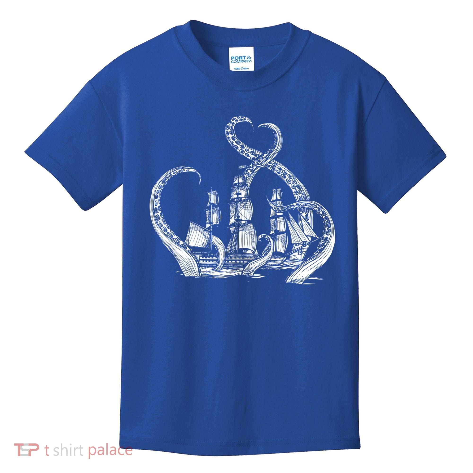 Pirate Ship Octopus Buccaneer Freebooter Crossed Bones Skull Gift Kids T-Shirt