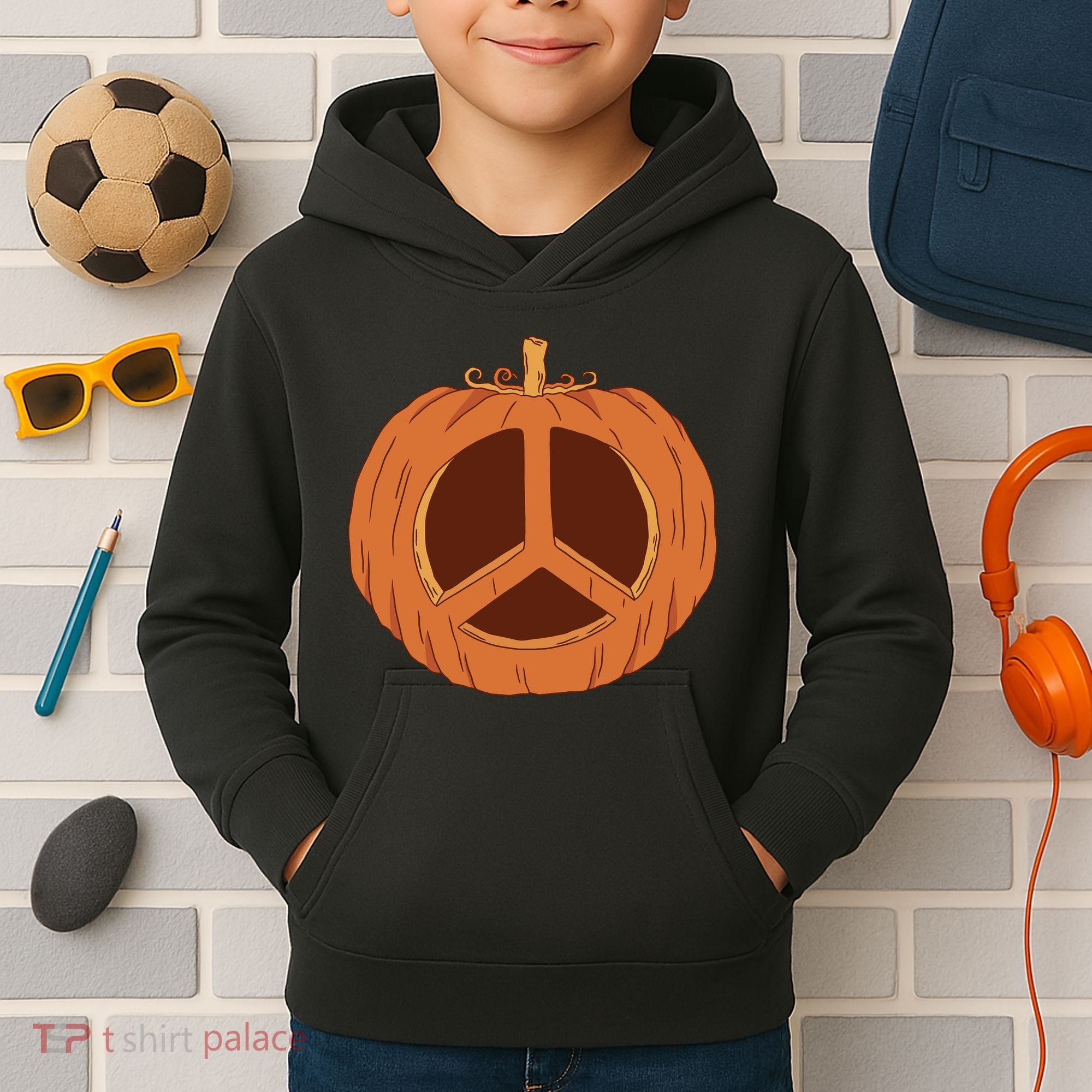 Peace Symbol Pumpkin Holiday Kids Hoodie