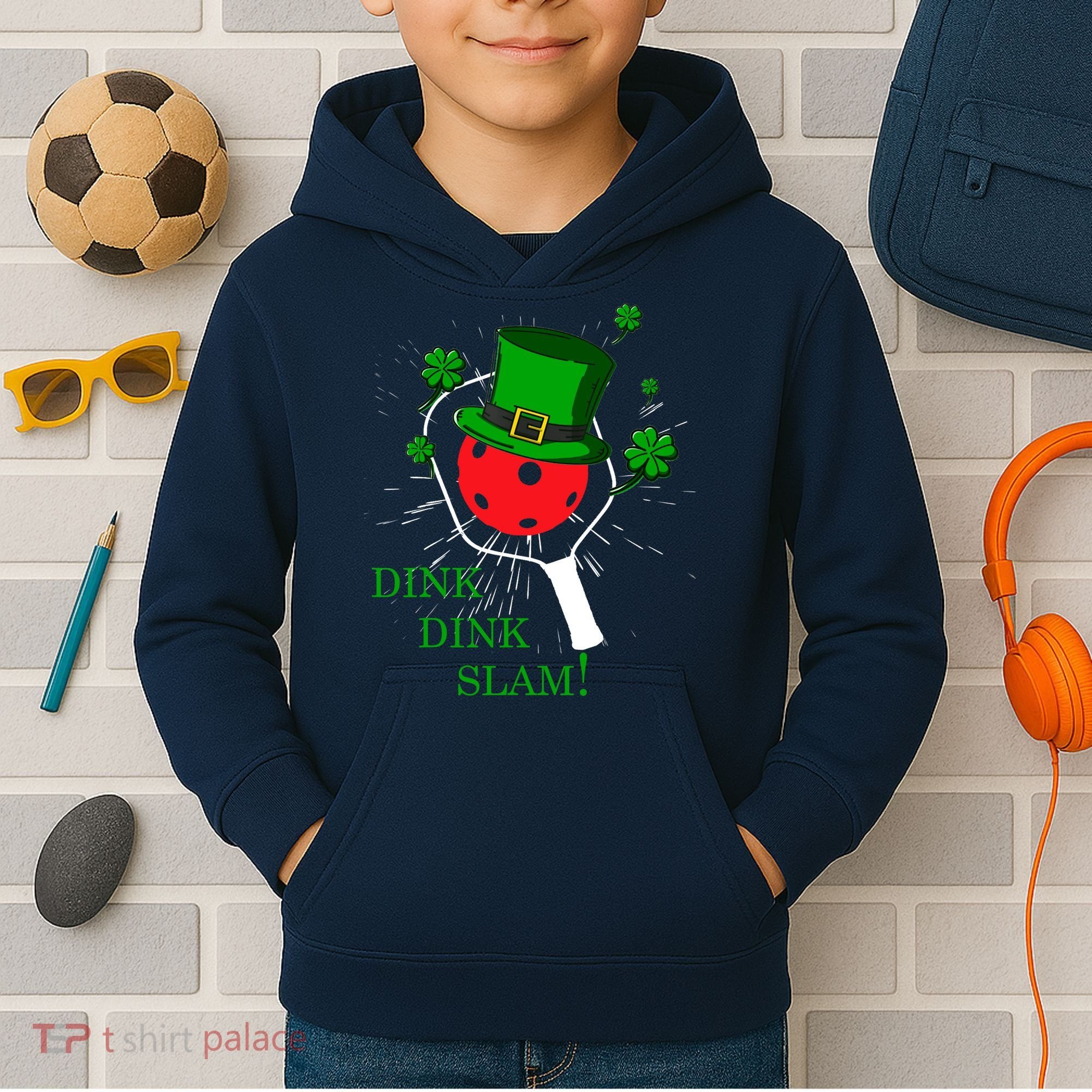 Pickleball St Patricks Day Leprechaun Dink Dink Slam Kids Hoodie