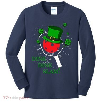 Pickleball St Patricks Day Leprechaun Dink Dink Slam Kids Long Sleeve Shirt