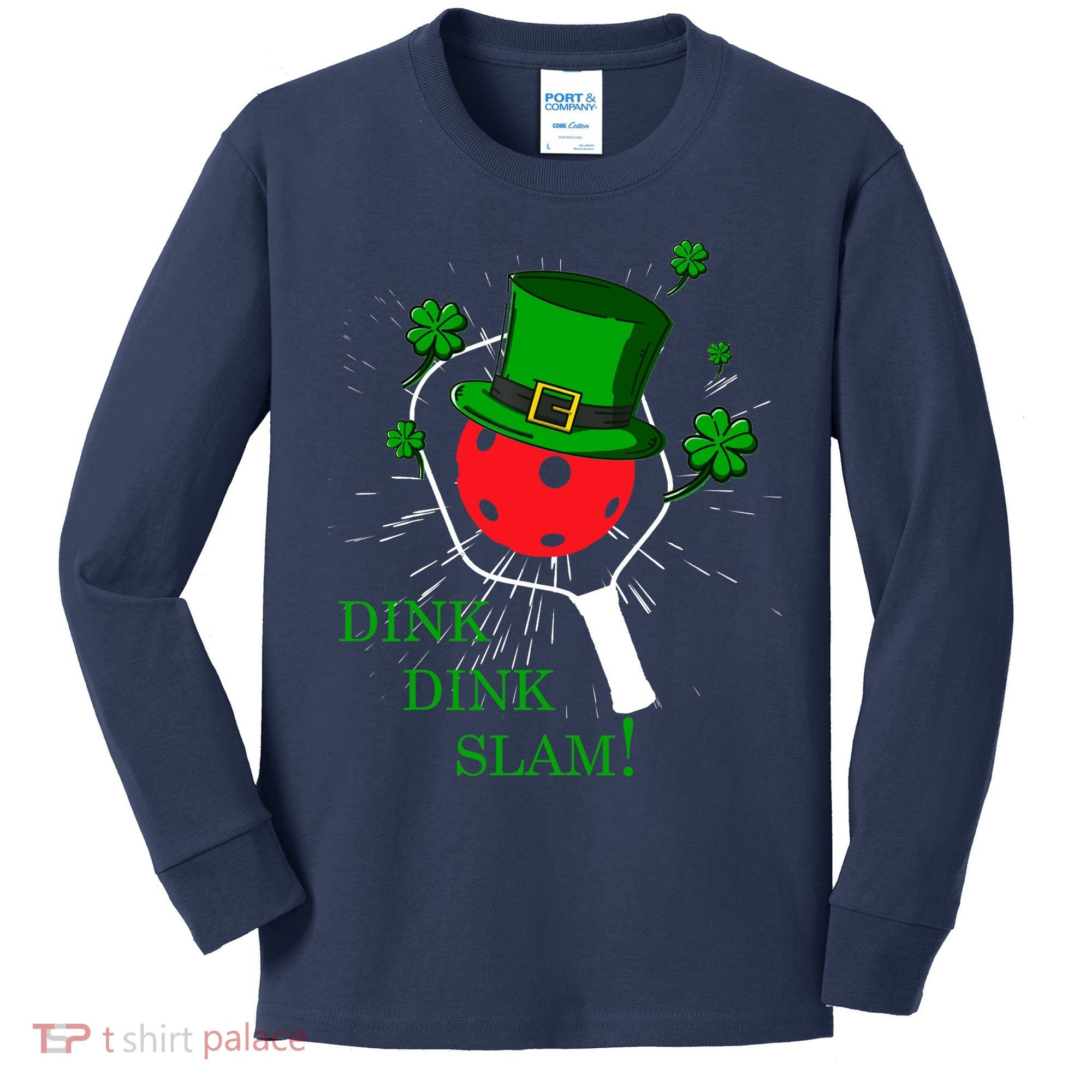 Pickleball St Patricks Day Leprechaun Dink Dink Slam Kids Long Sleeve Shirt