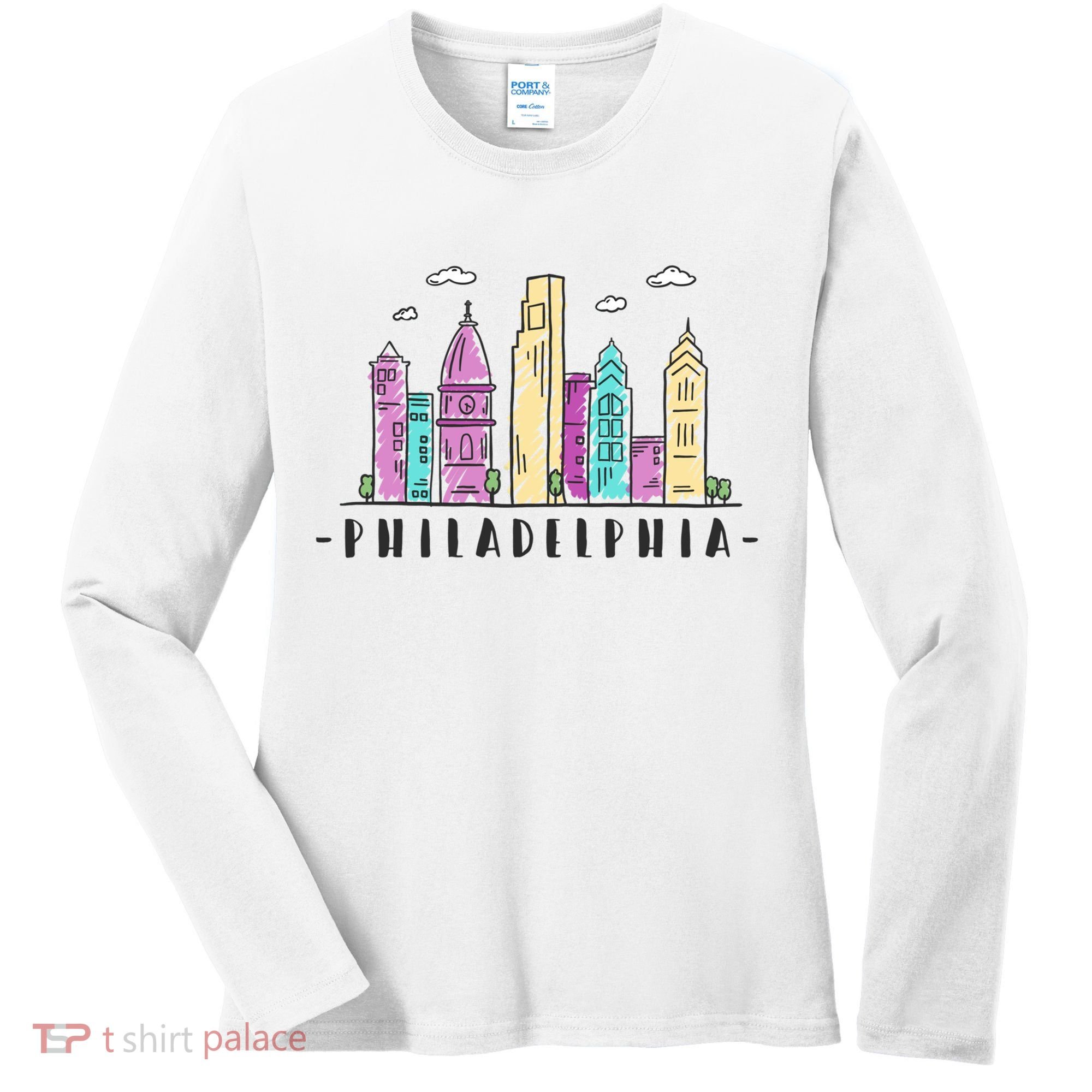 Philadelphia Skyline Pennsylvania Souvenir Gift Women's Long Sleeve Shirt