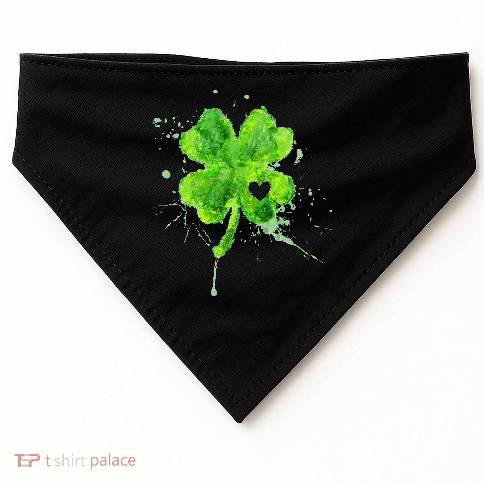 Painted St Patricks Day Shamrock Heart St Paddys Day Clover USA-Made Doggie Bandana