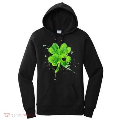 Painted St Patricks Day Shamrock Heart St Paddys Day Clover Women's Hoodie