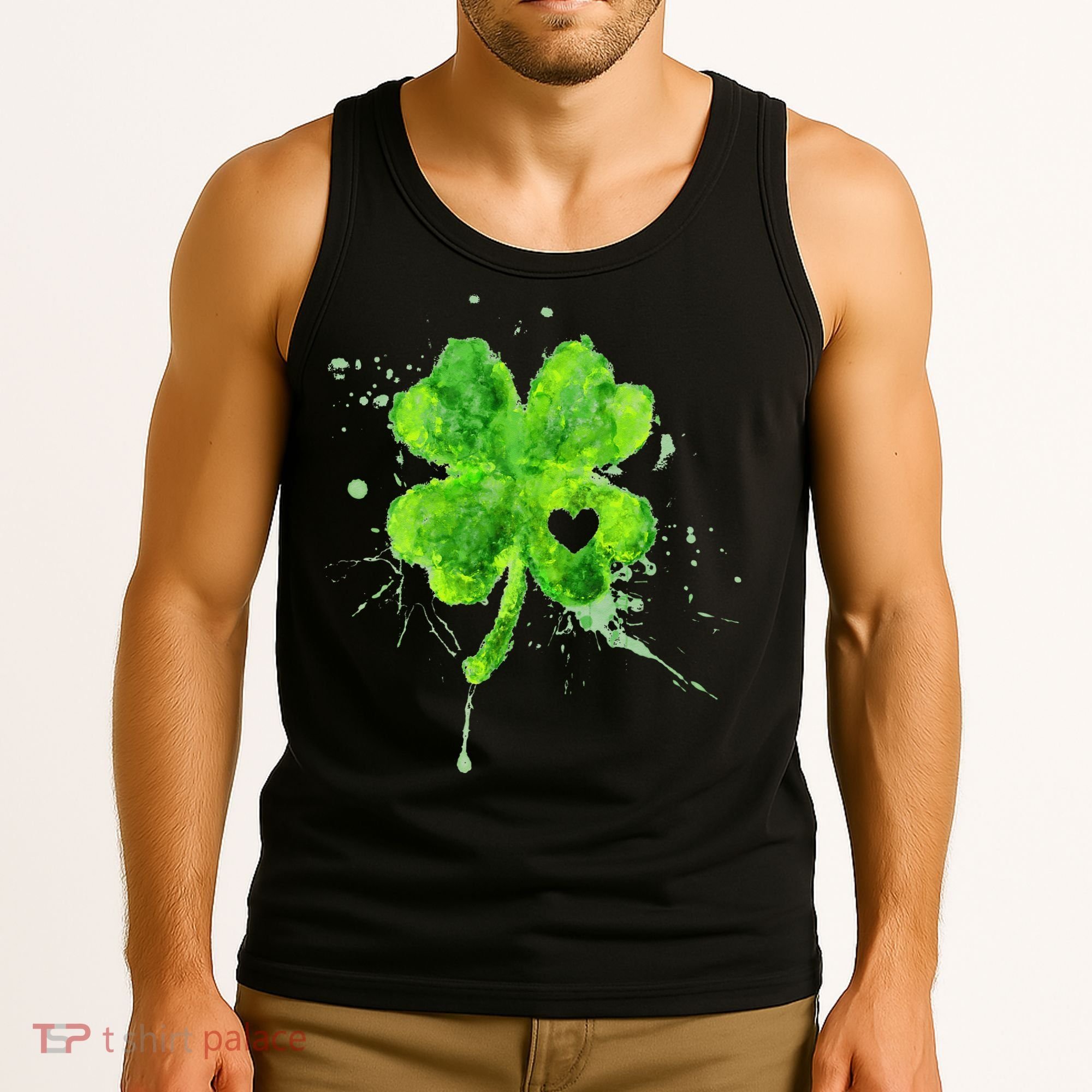 Painted St Patricks Day Shamrock Heart St Paddys Day Clover Tank Top
