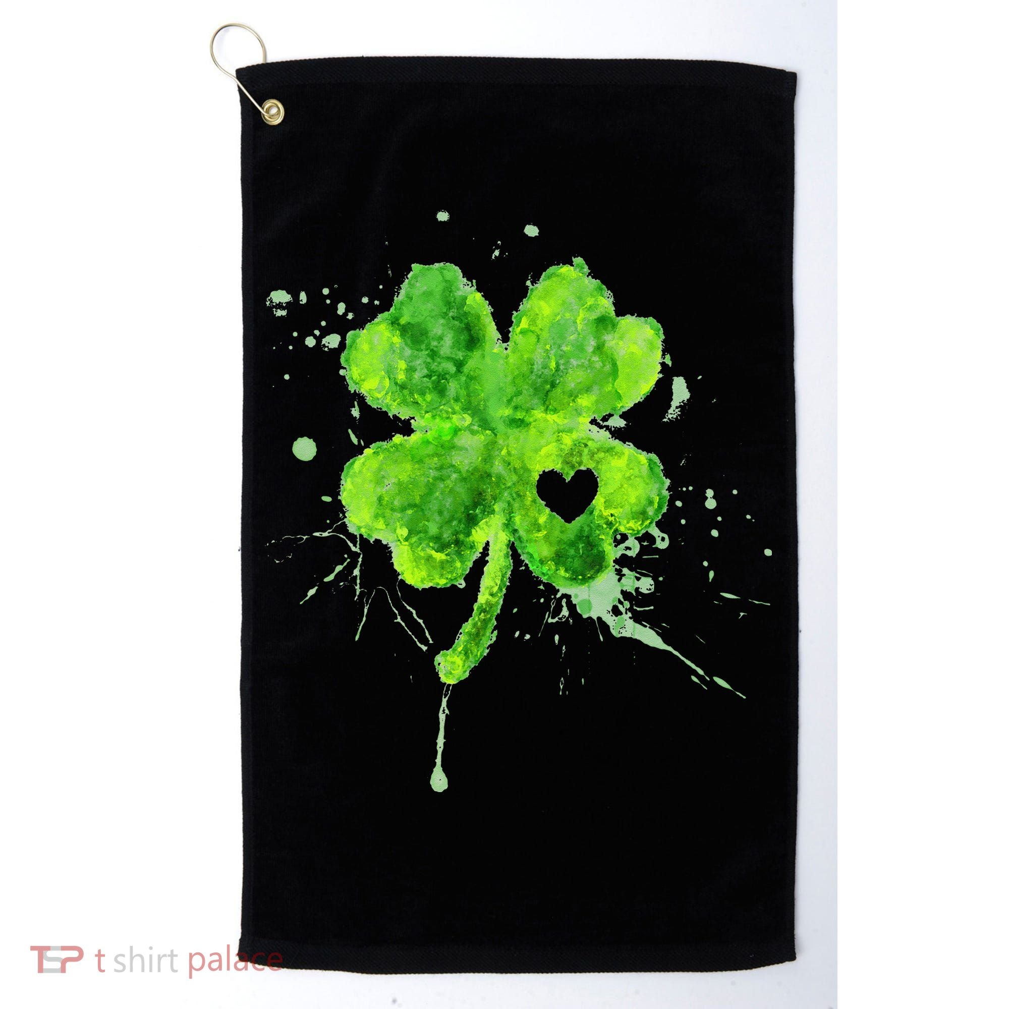 Painted St Patricks Day Shamrock Heart St Paddys Day Clover Golf Towel