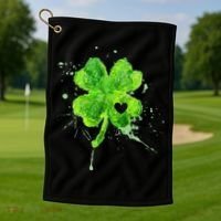 Painted St Patricks Day Shamrock Heart St Paddys Day Clover Golf Towel thumb 1