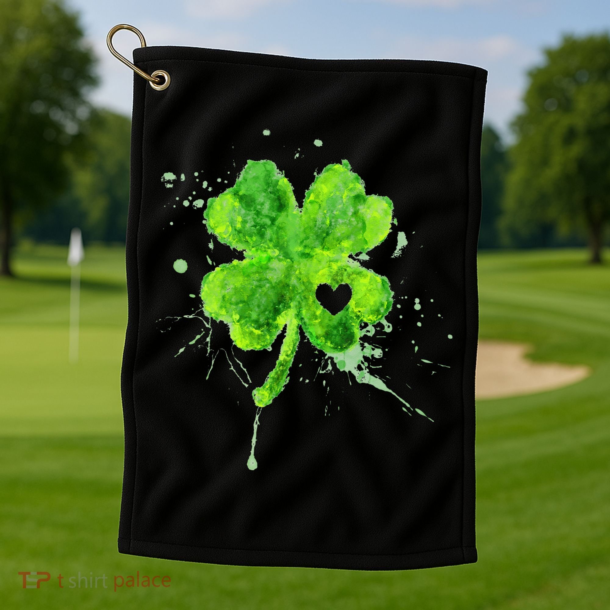 Painted St Patricks Day Shamrock Heart St Paddys Day Clover Golf Towel