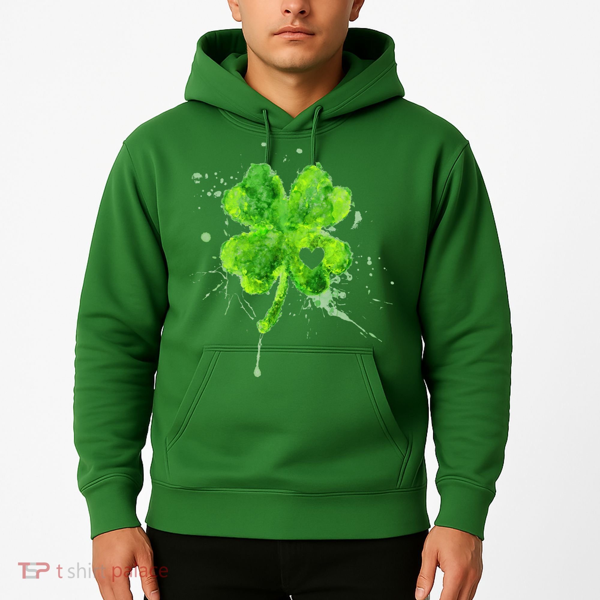 Painted St Patricks Day Shamrock Heart St Paddys Day Clover Hoodie