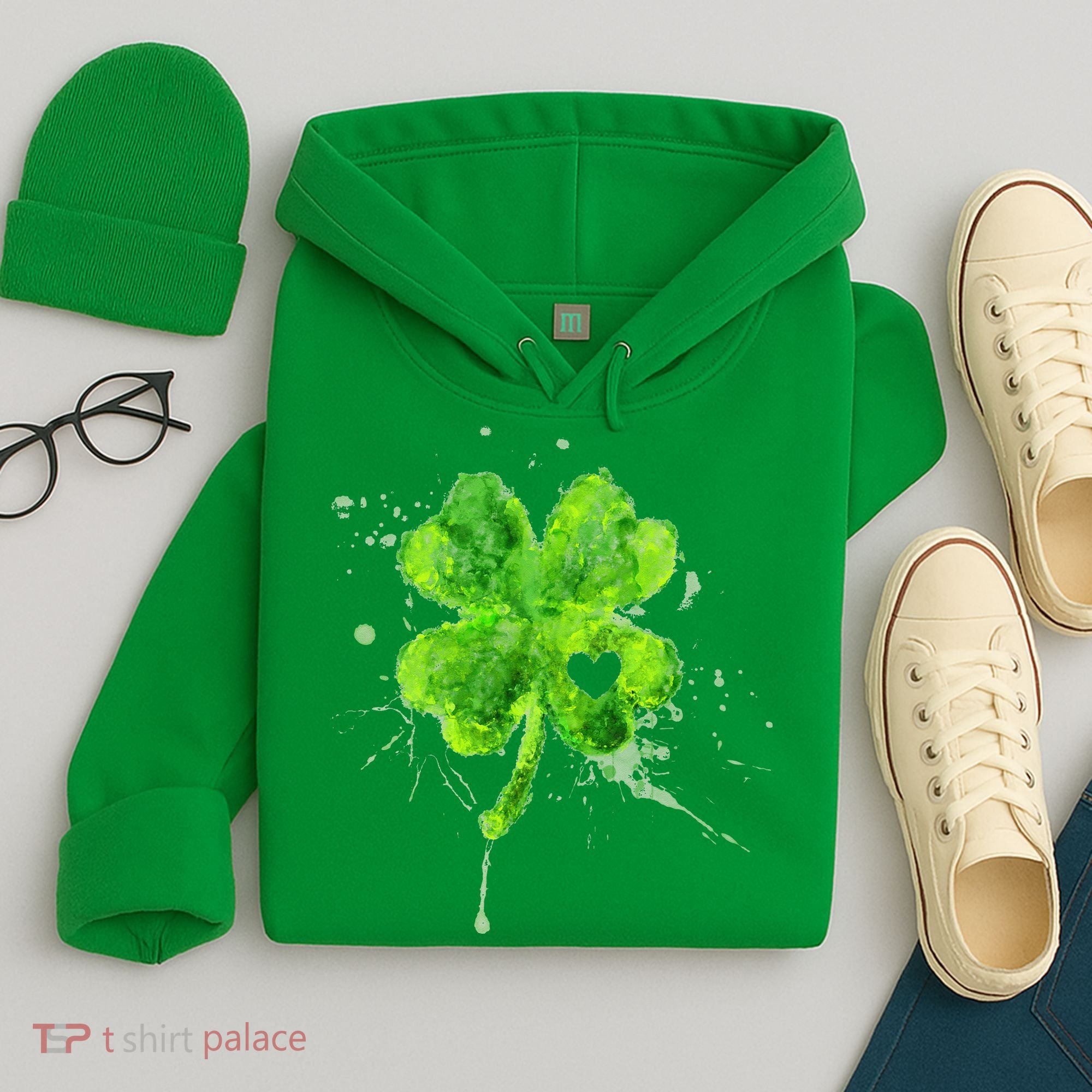 Painted St Patricks Day Shamrock Heart St Paddys Day Clover Hoodie