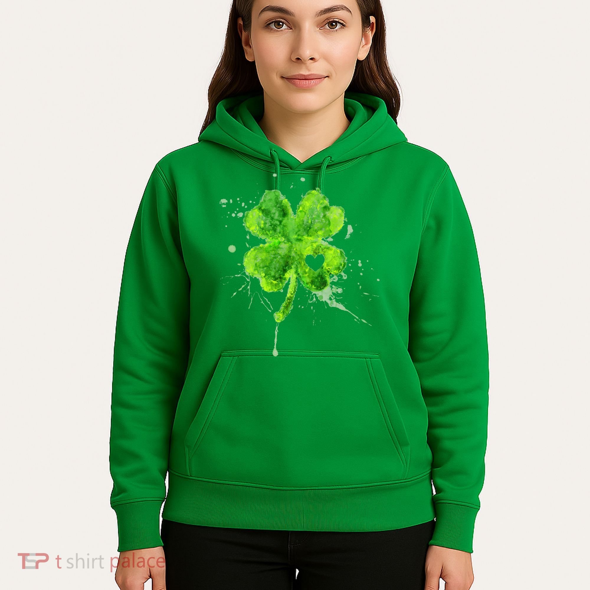 Painted St Patricks Day Shamrock Heart St Paddys Day Clover Hoodie