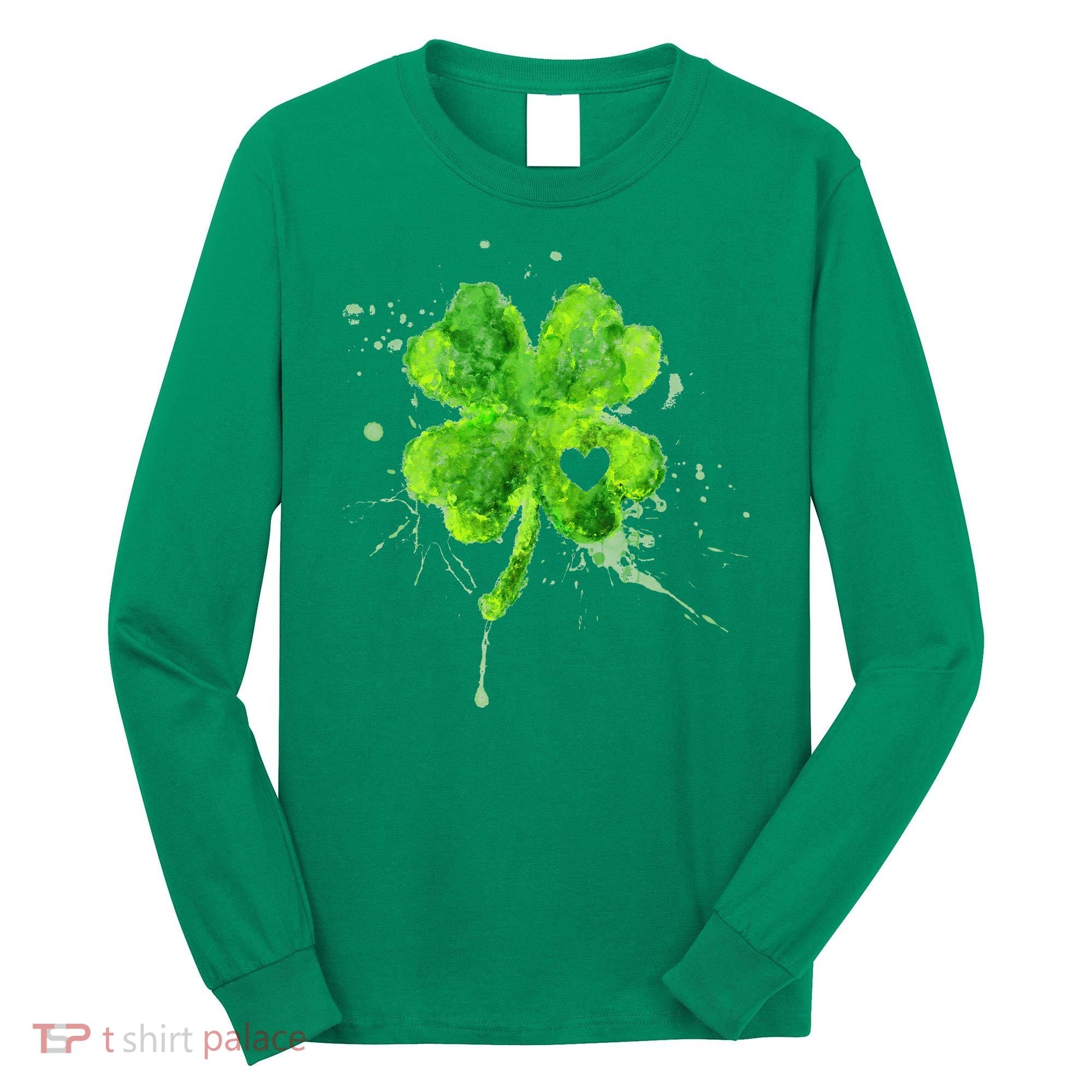 Painted St Patricks Day Shamrock Heart St Paddys Day Clover Long Sleeve Shirt