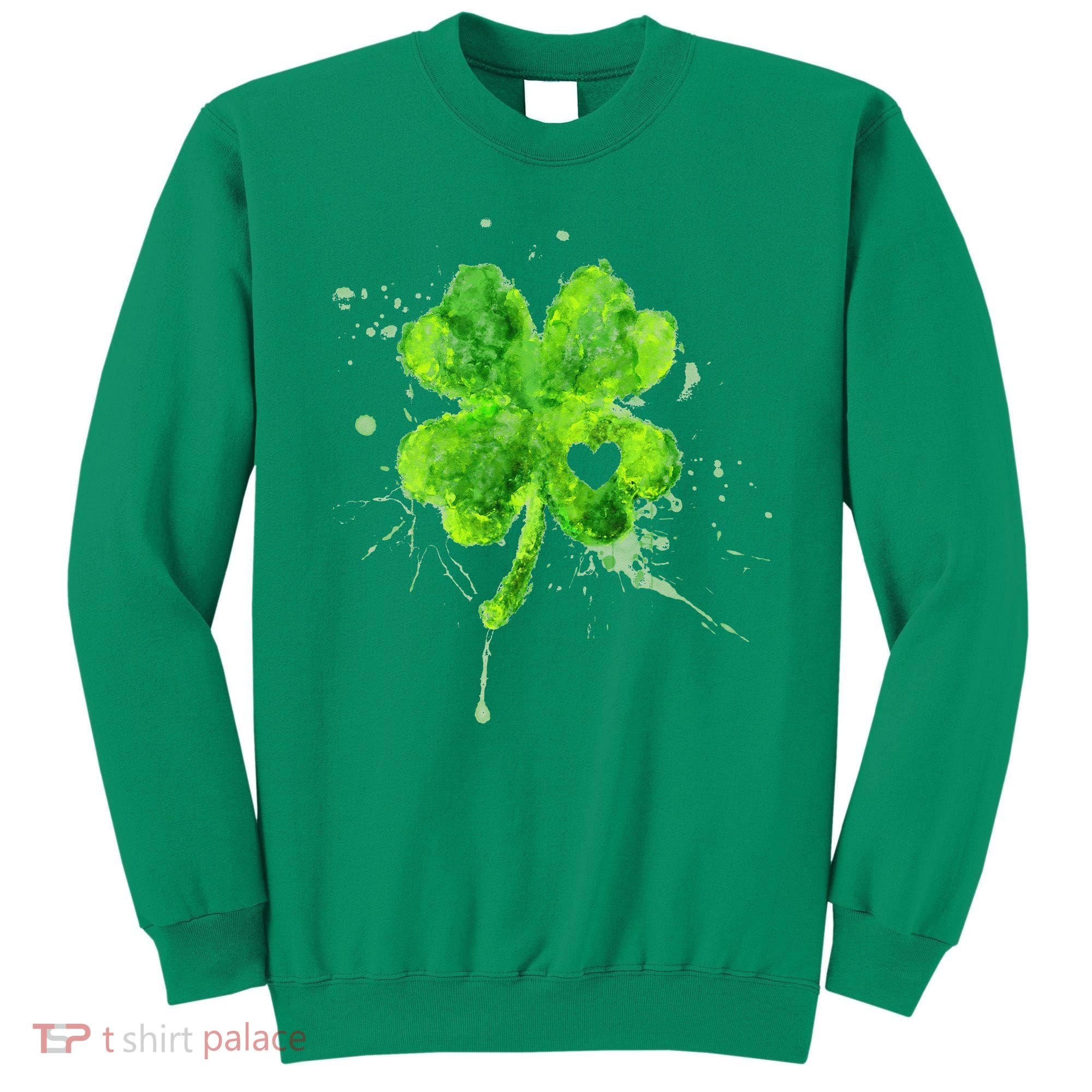 Painted St Patricks Day Shamrock Heart St Paddys Day Clover Sweatshirt
