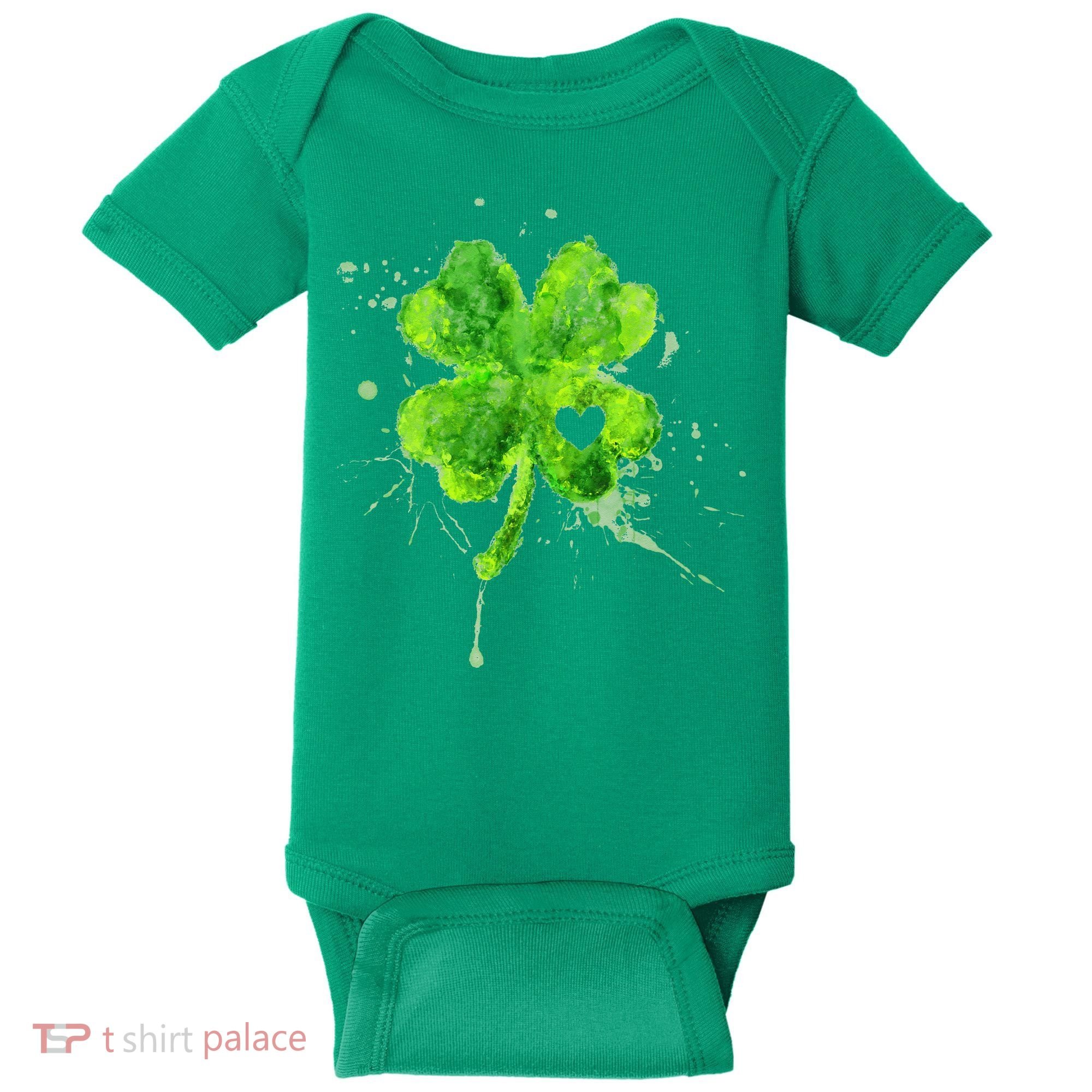 Painted St Patricks Day Shamrock Heart St Paddys Day Clover Baby Bodysuit