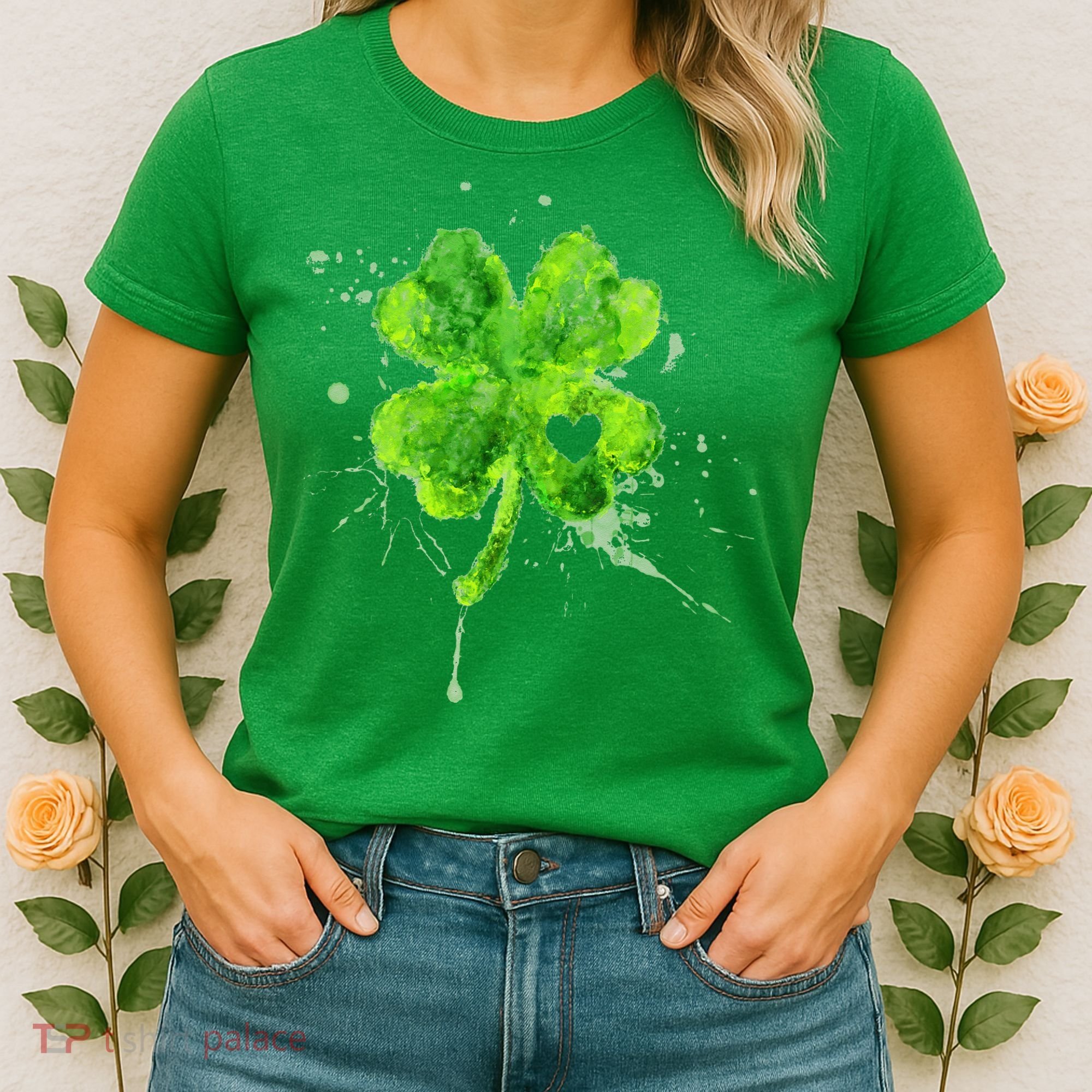 Painted St Patricks Day Shamrock Heart St Paddys Day Clover Women's T-Shirt