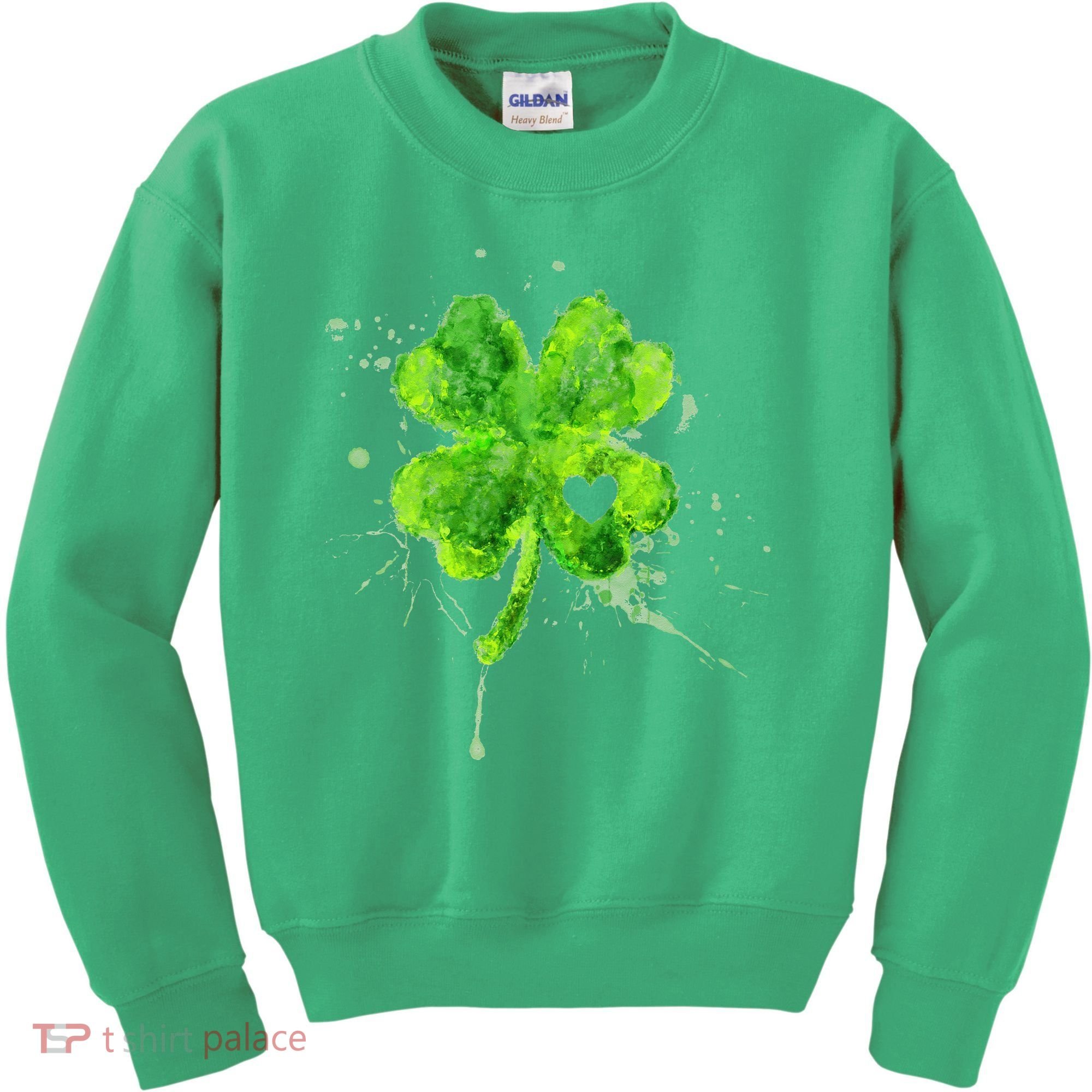 Painted St Patricks Day Shamrock Heart St Paddys Day Clover Kids Sweatshirt