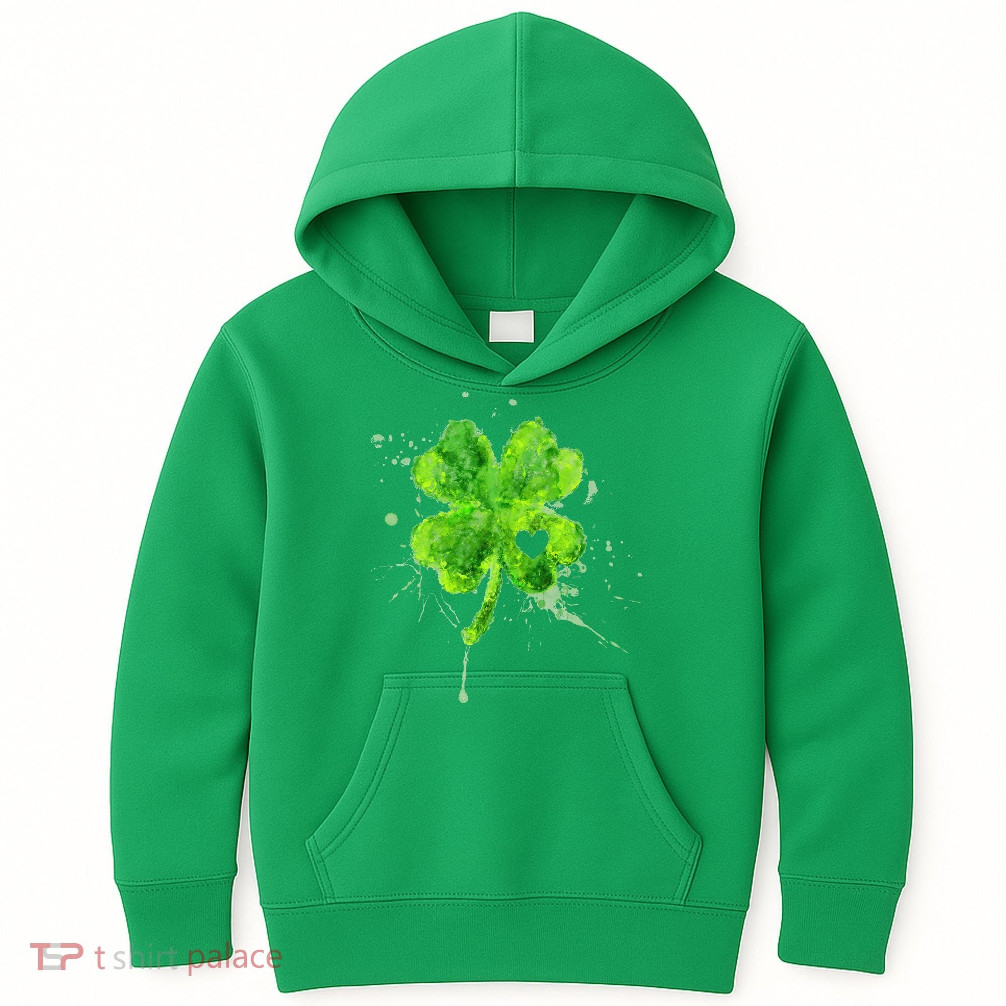Painted St Patricks Day Shamrock Heart St Paddys Day Clover Kids Hoodie