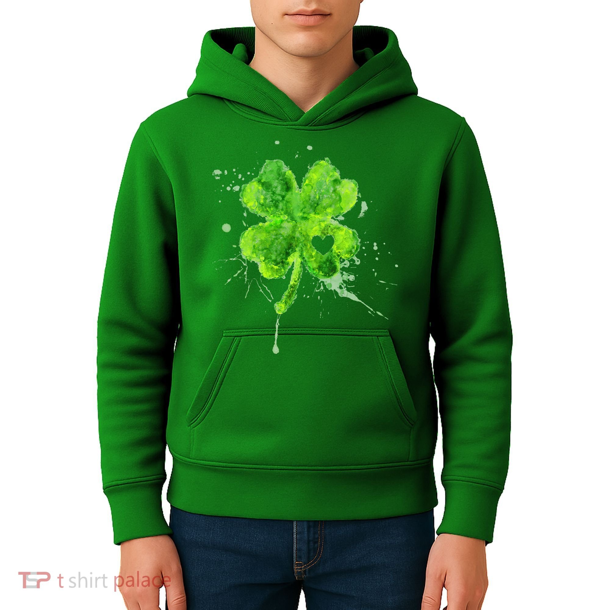Painted St Patricks Day Shamrock Heart St Paddys Day Clover Kids Hoodie