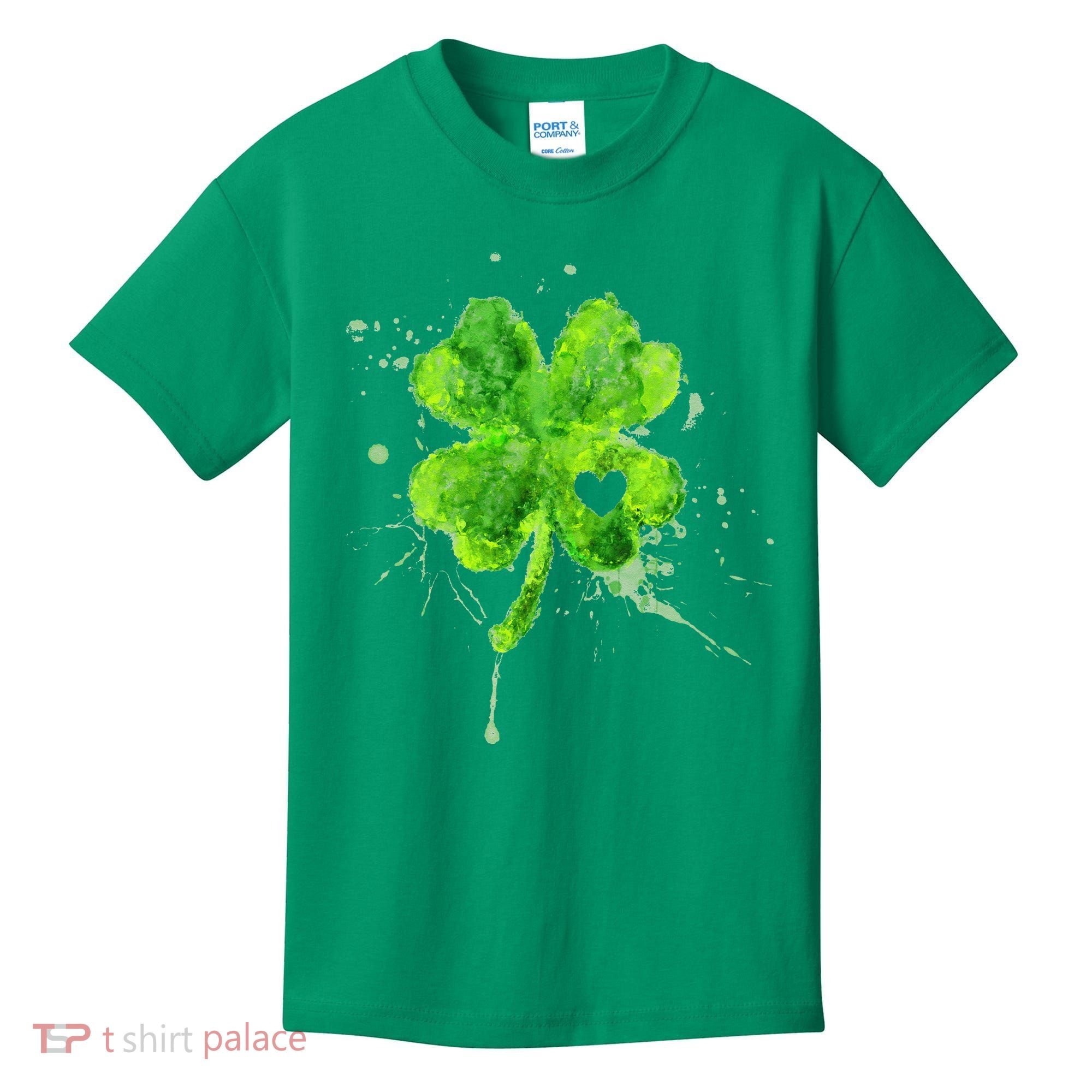 Painted St Patricks Day Shamrock Heart St Paddys Day Clover Kids T-Shirt
